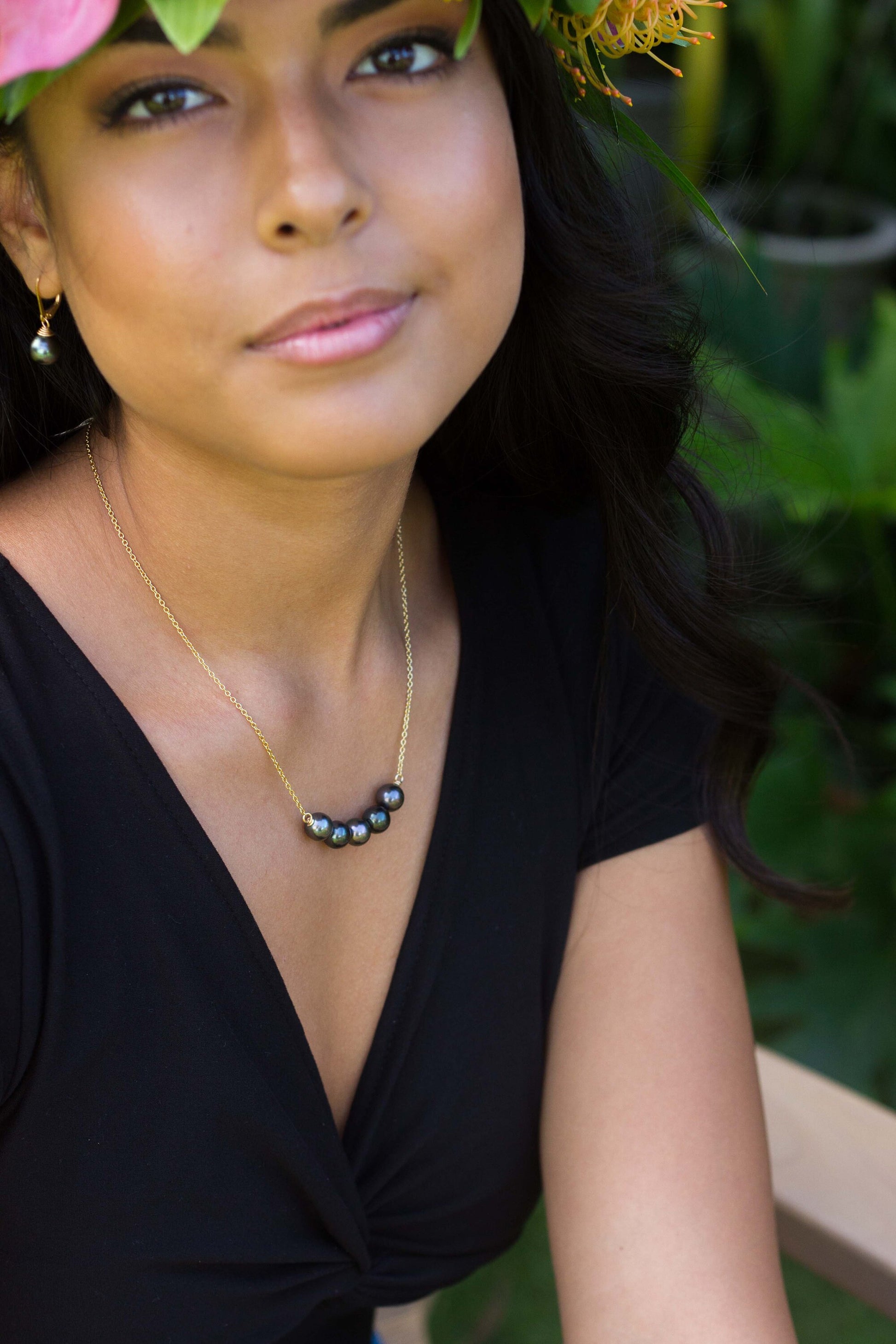 Multicolor Tahitian Pearl Bar Necklace: 14k Gold Filled Chain