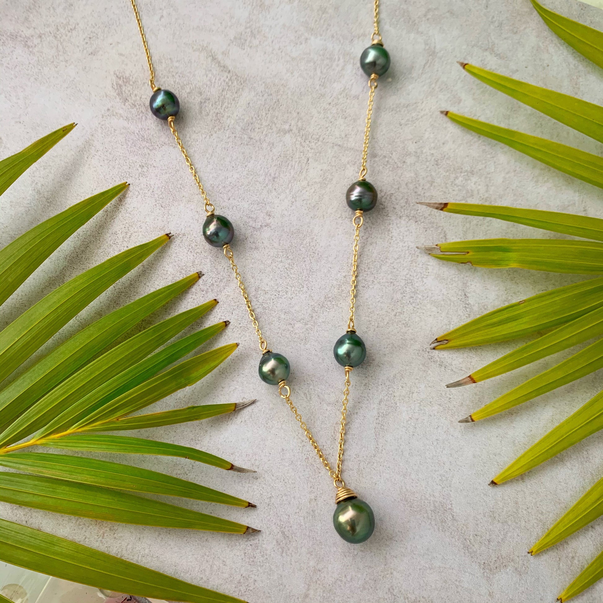 Tahitian pearl necklace • Linked pearls with drop pendant • Handmade in Hawaii jewelry