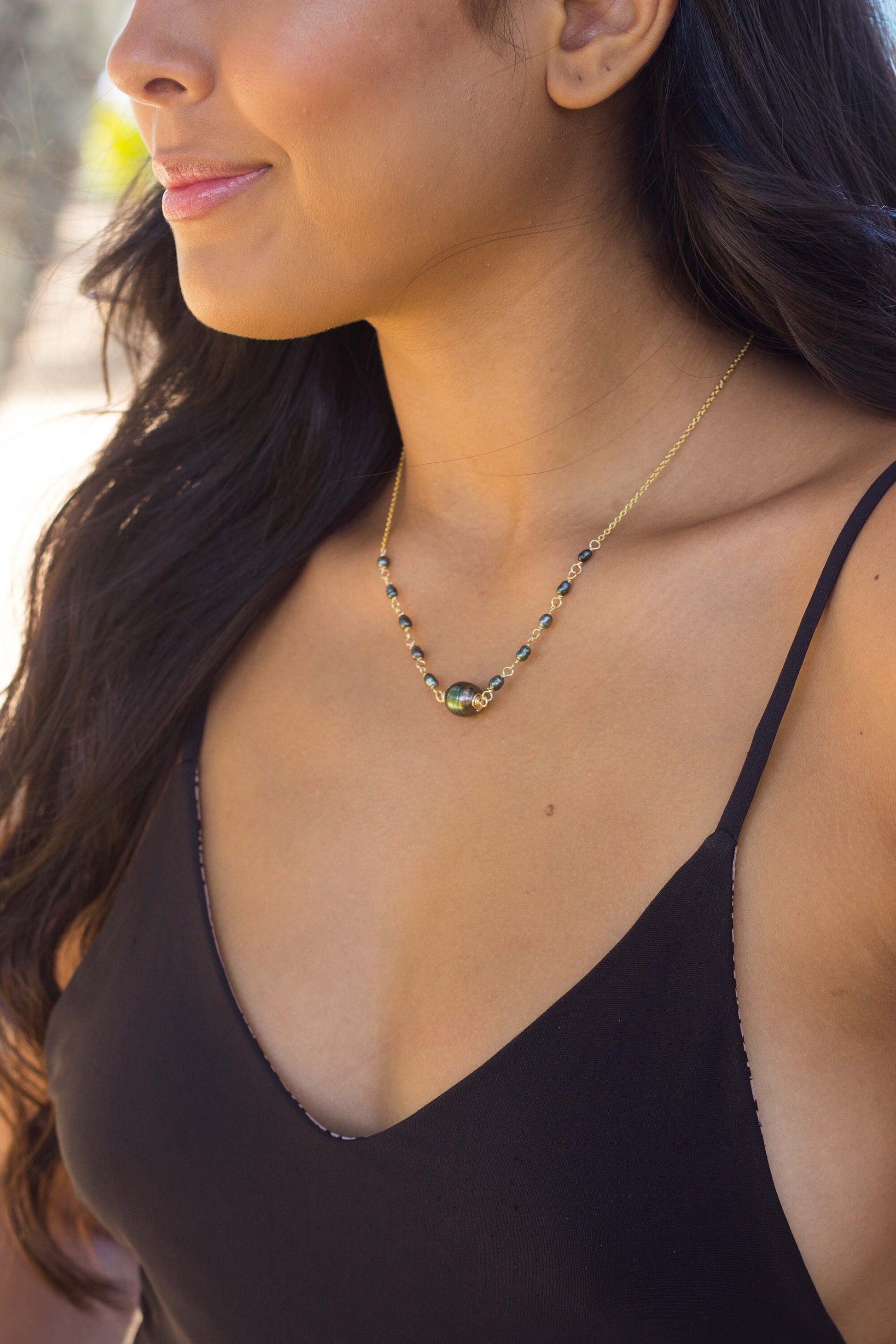 Sterling Silver Tahitian Pearl Choker: Keshi Station Necklace