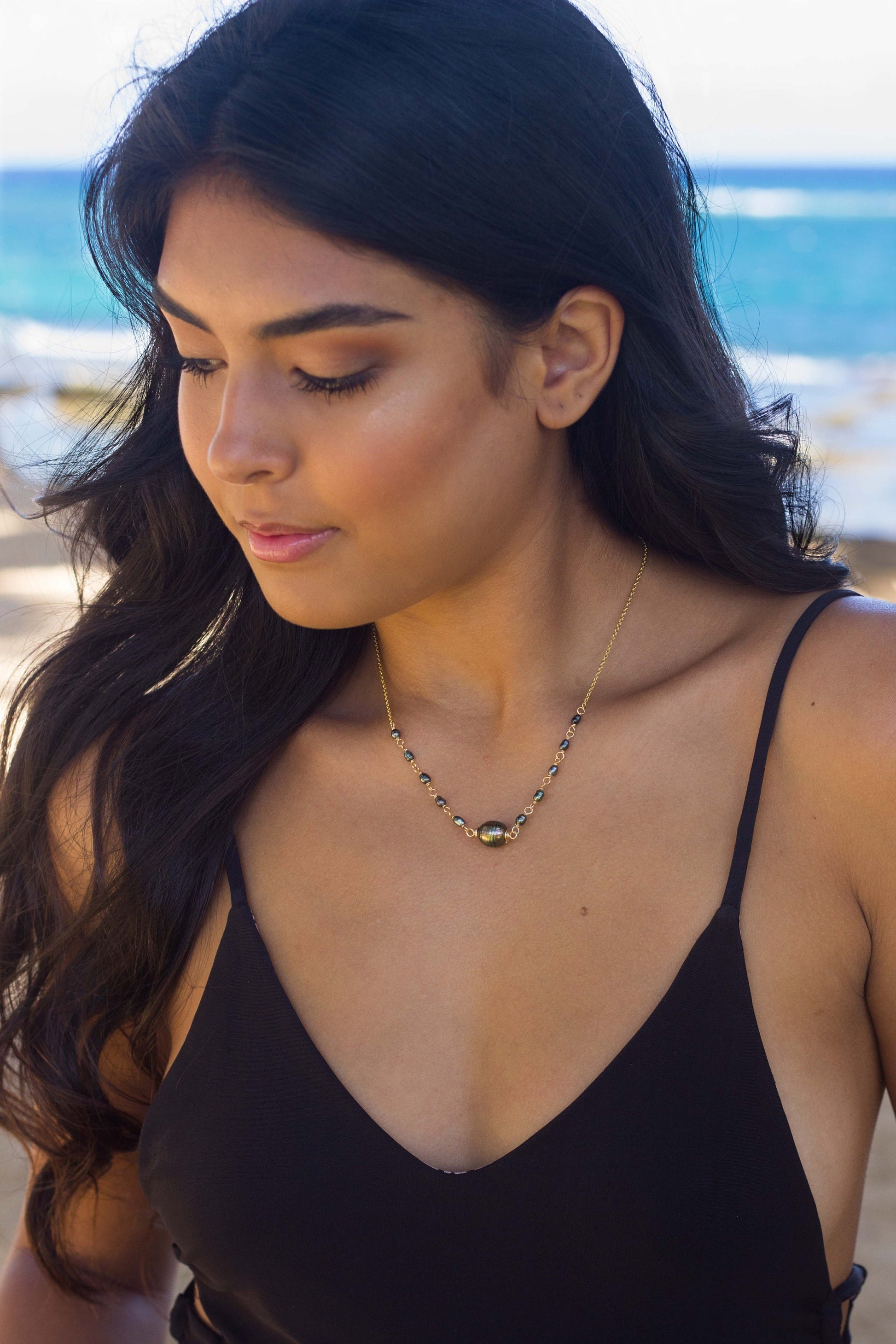 Tahitian Pearl Necklace with Keshi Accents – Gold Filled Chain • Handmade in Hawaii • boho chic