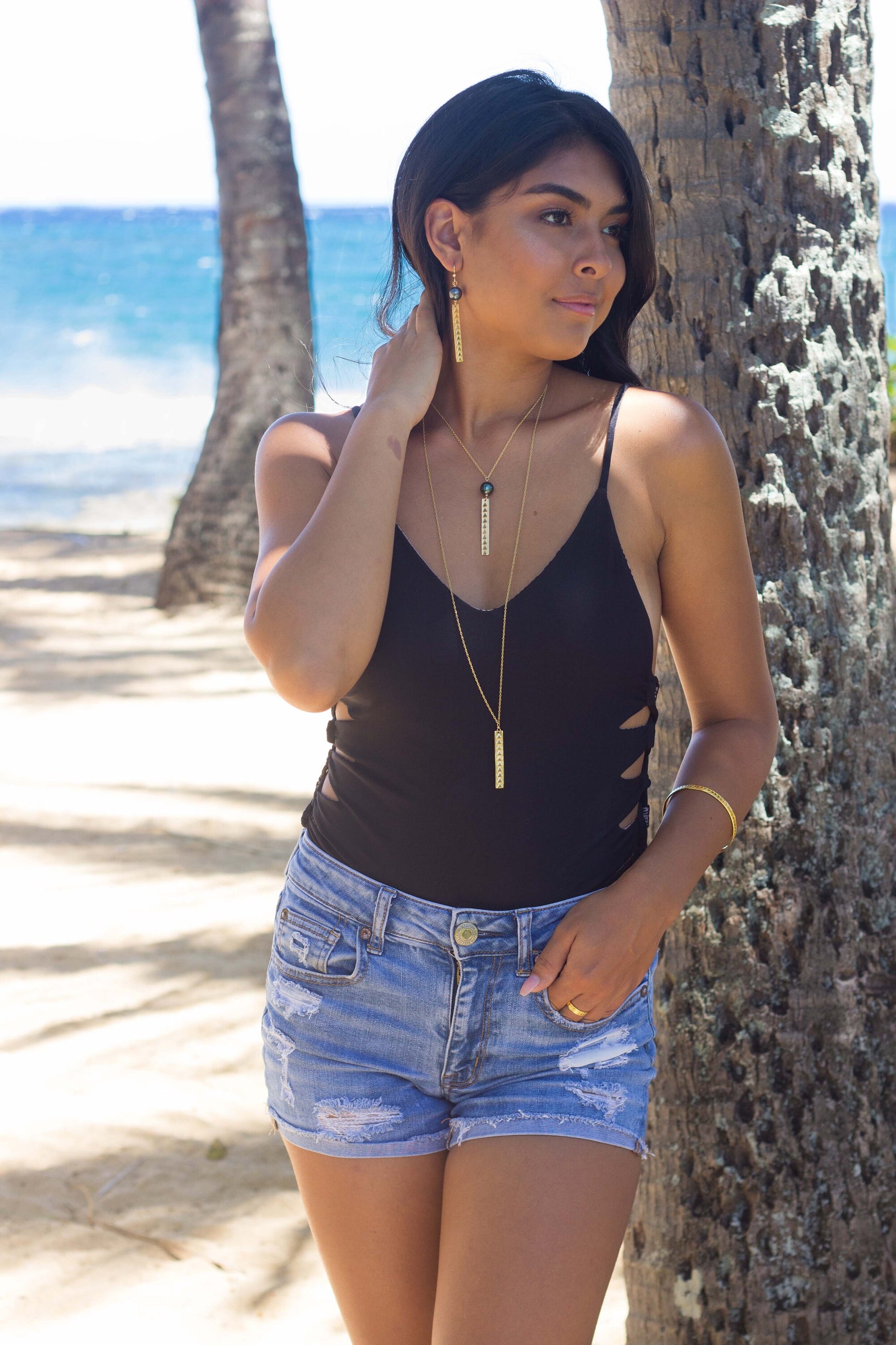 Hawaiian Bar Necklace: Gold Polynesian Triangle Pendant, Minimalist