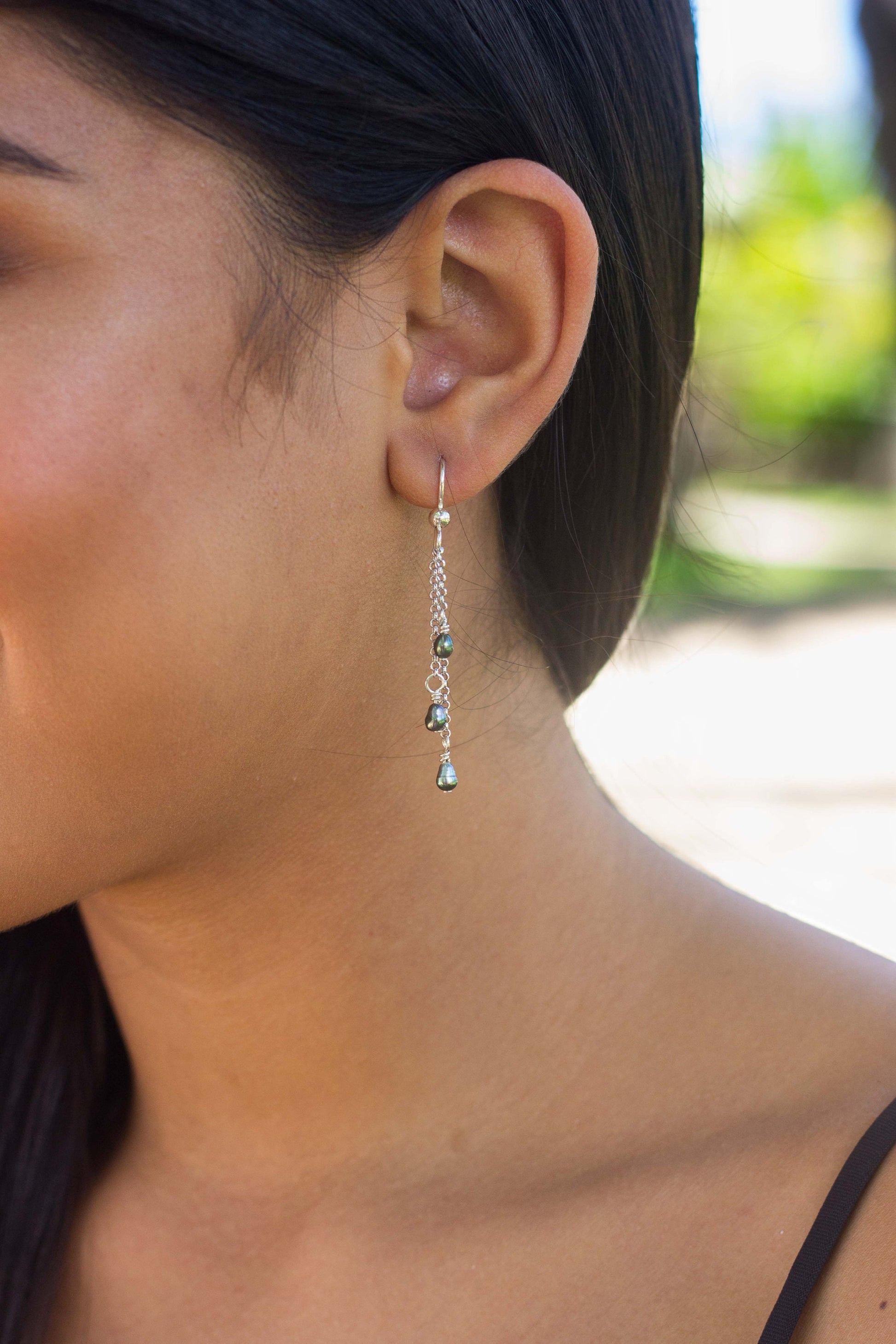 Tahitian Pearl Earrings • Dainty Keshi Pearl Dangle • Gold Filled or Sterling Silver • Dark or Light Tahitian Pearls