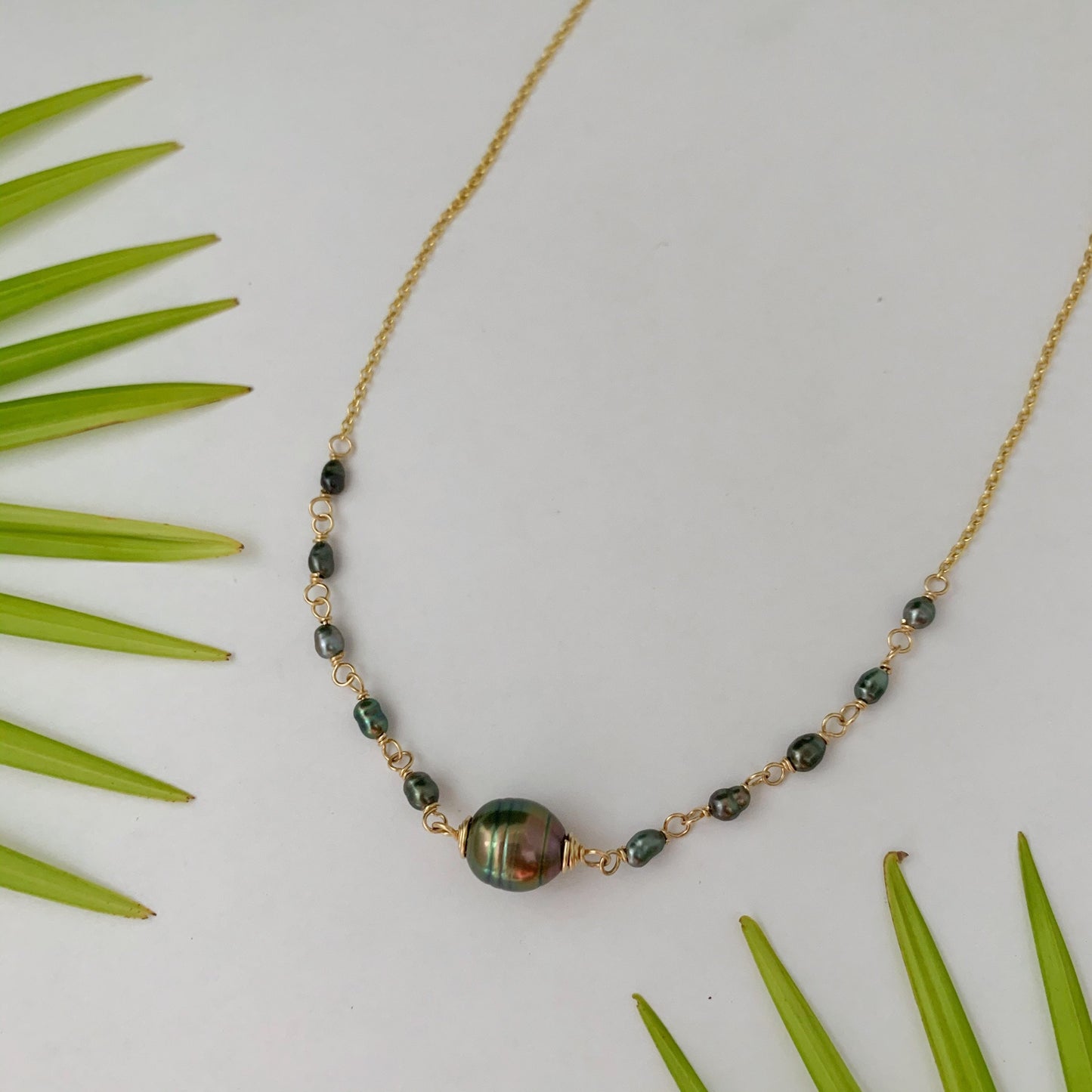 Tahitian Pearl Necklace with Keshi Accents – Gold Filled Chain • Handmade in Hawaii • boho chic