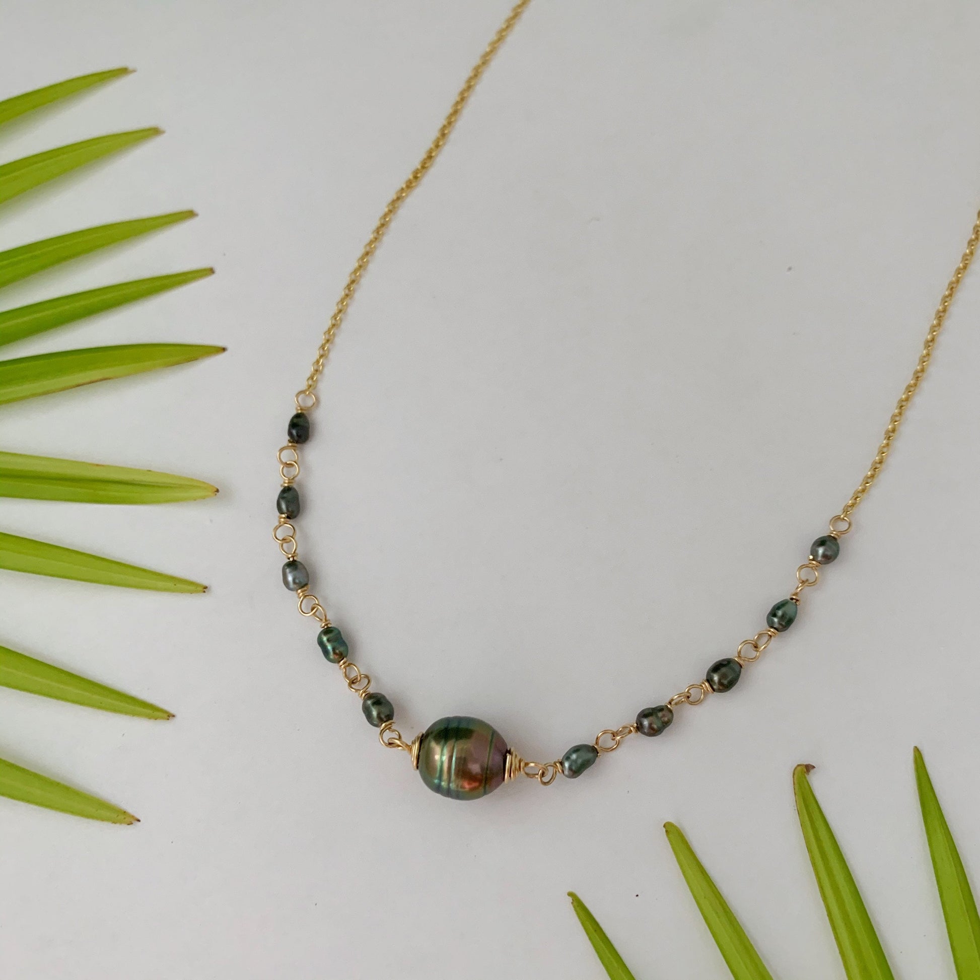 Tahitian Pearl Necklace with Keshi Accents – Gold Filled Chain • Handmade in Hawaii • boho chic