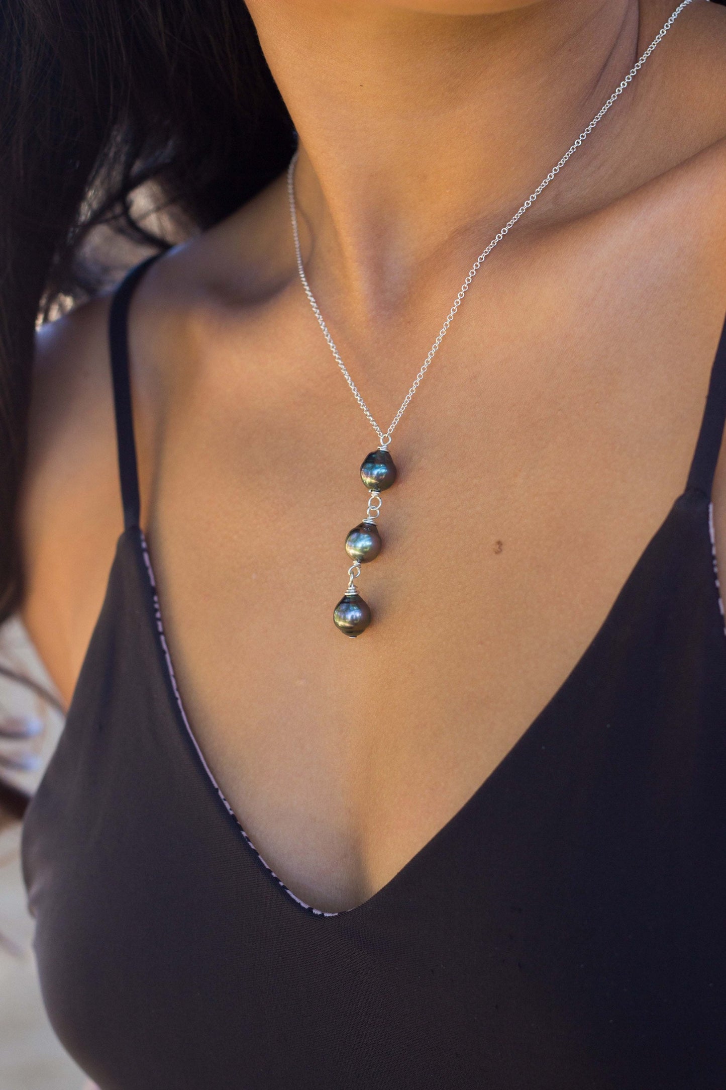 Triple Tahitian Pearl Necklace • Sterling Silver or Gold filled