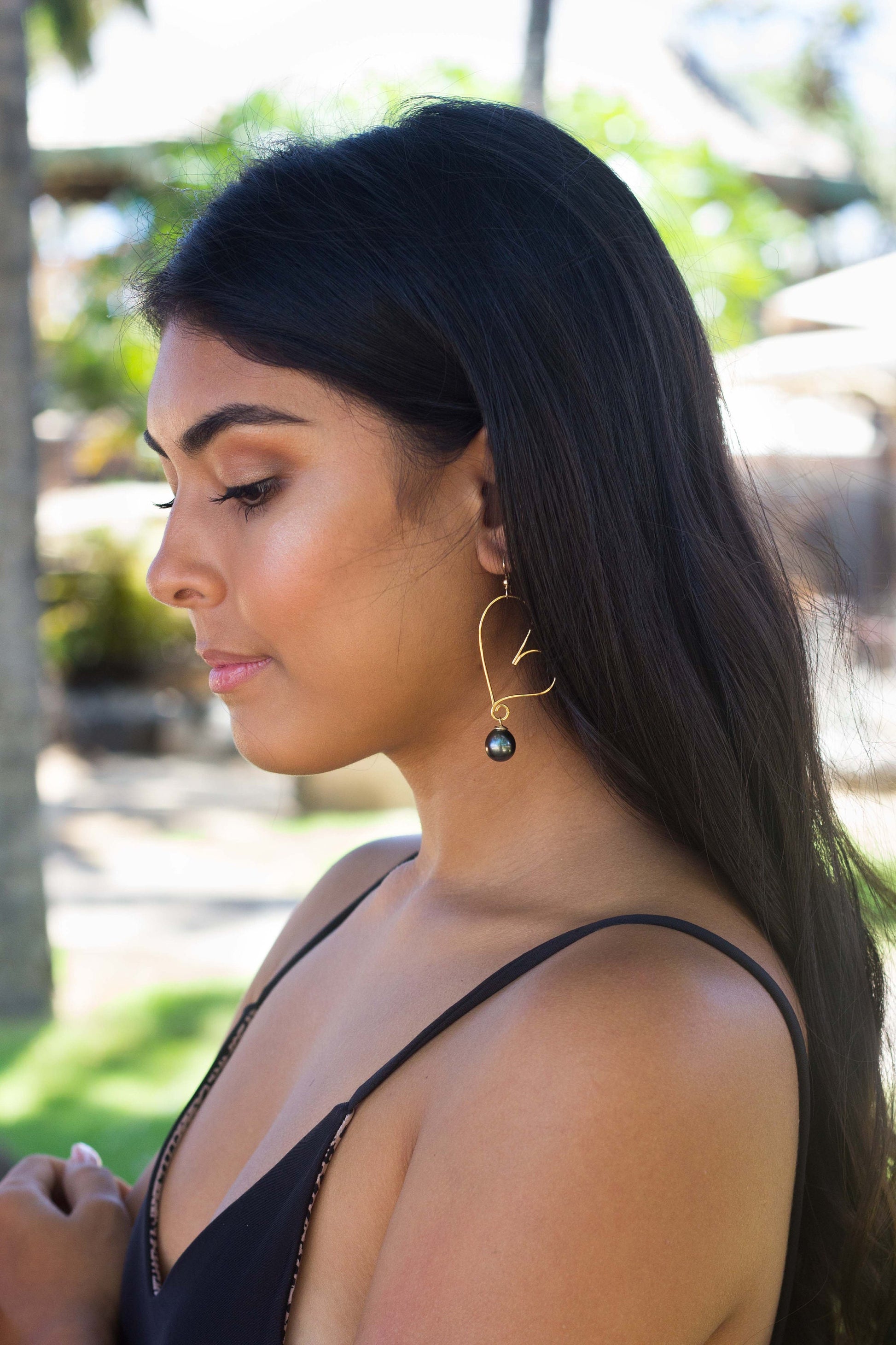 Tahitian Pearl Heart Earrings: 14k Gold Vermeil Dangle Earrings