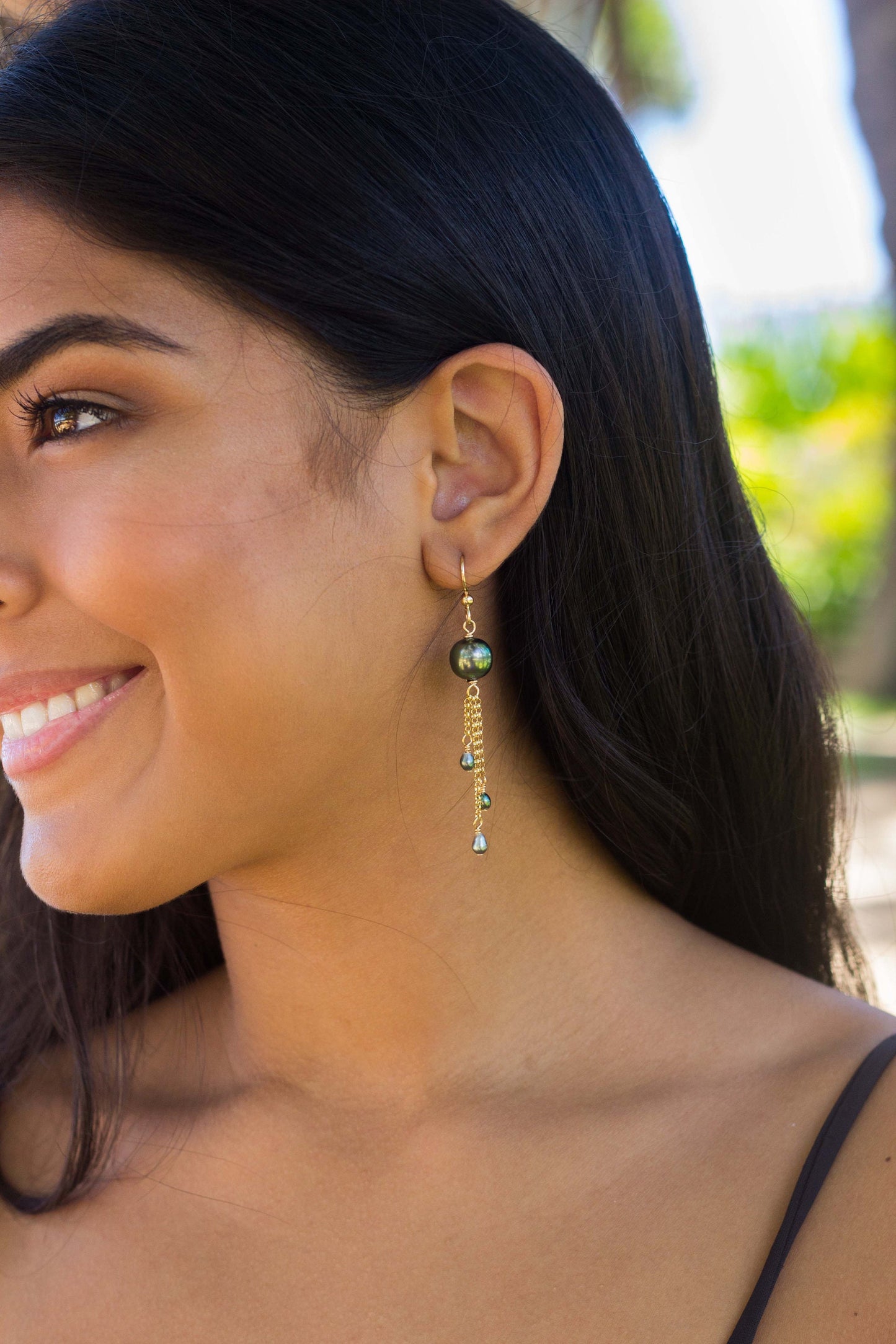 Tahitian Pearl and Keshis Dangle Earrings: 14k Gold filled