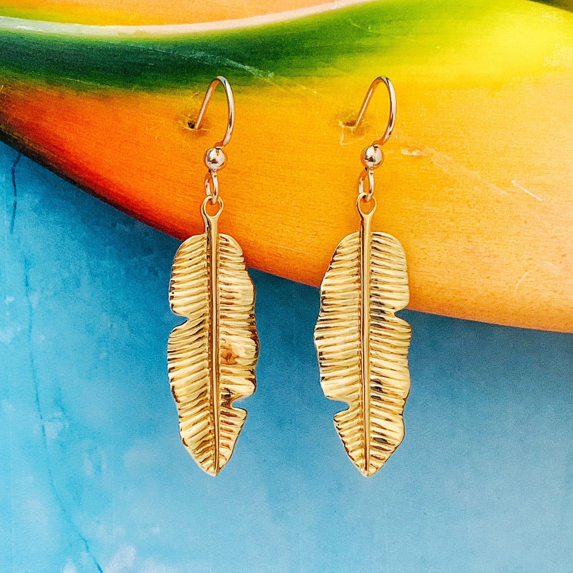 Tropical Banana Leaf Dangle Earrings • Hawaiian jewelry