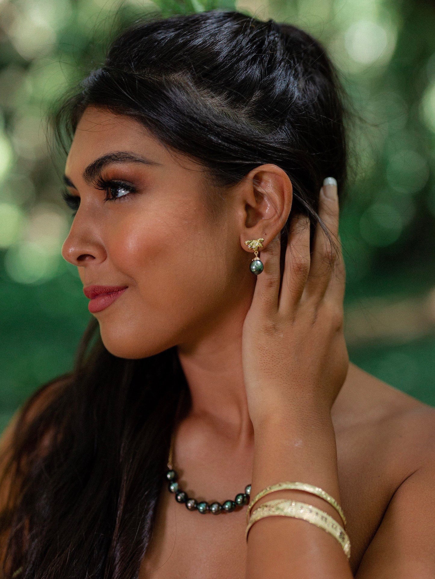 Naupaka Stud Earrings • Tahitian Pearl Drop Earrings • Hawaiian Jewelry in Sterling Silver