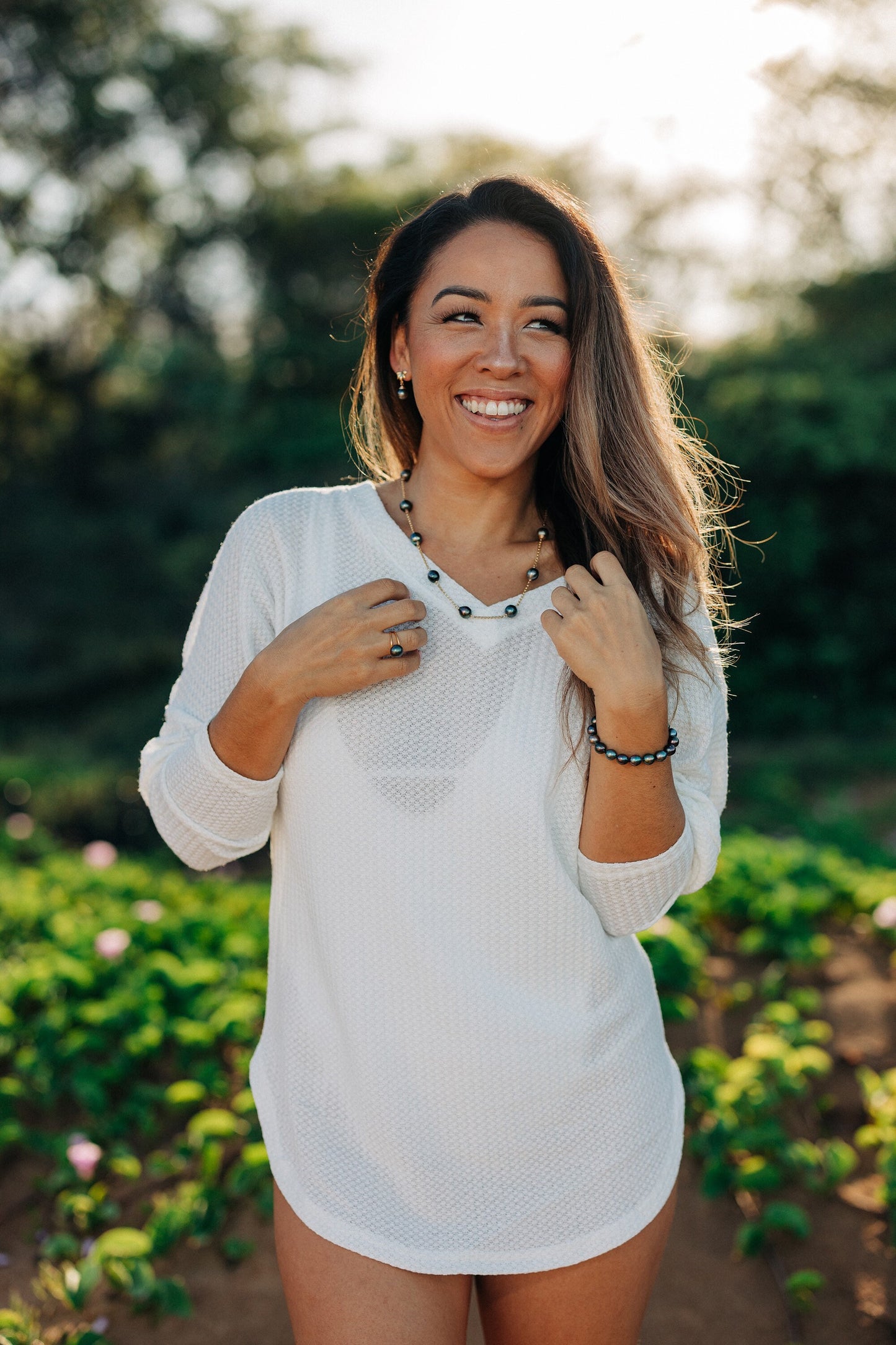 Tahitian Pearl choker Necklace • Gold filled link chain