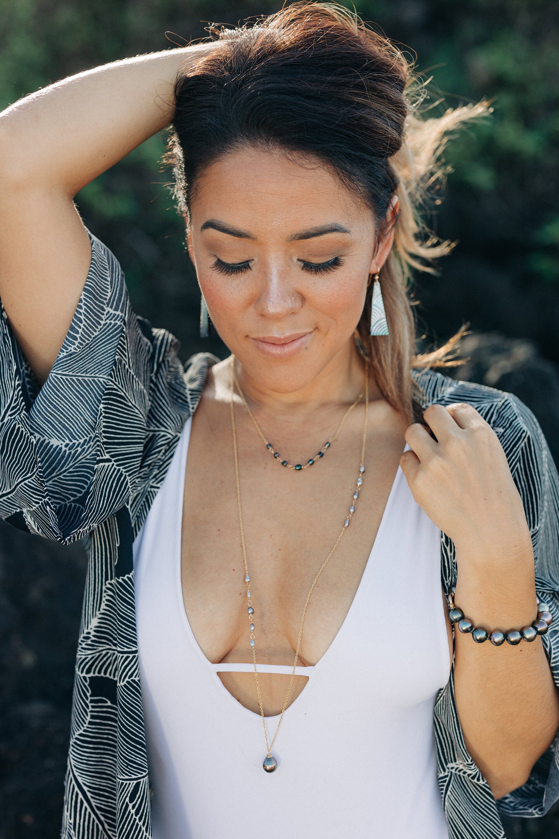Tahitian Keshi Pearl Necklace: 14k Gold-Filled or Sterling Silver jewelry • Link chain