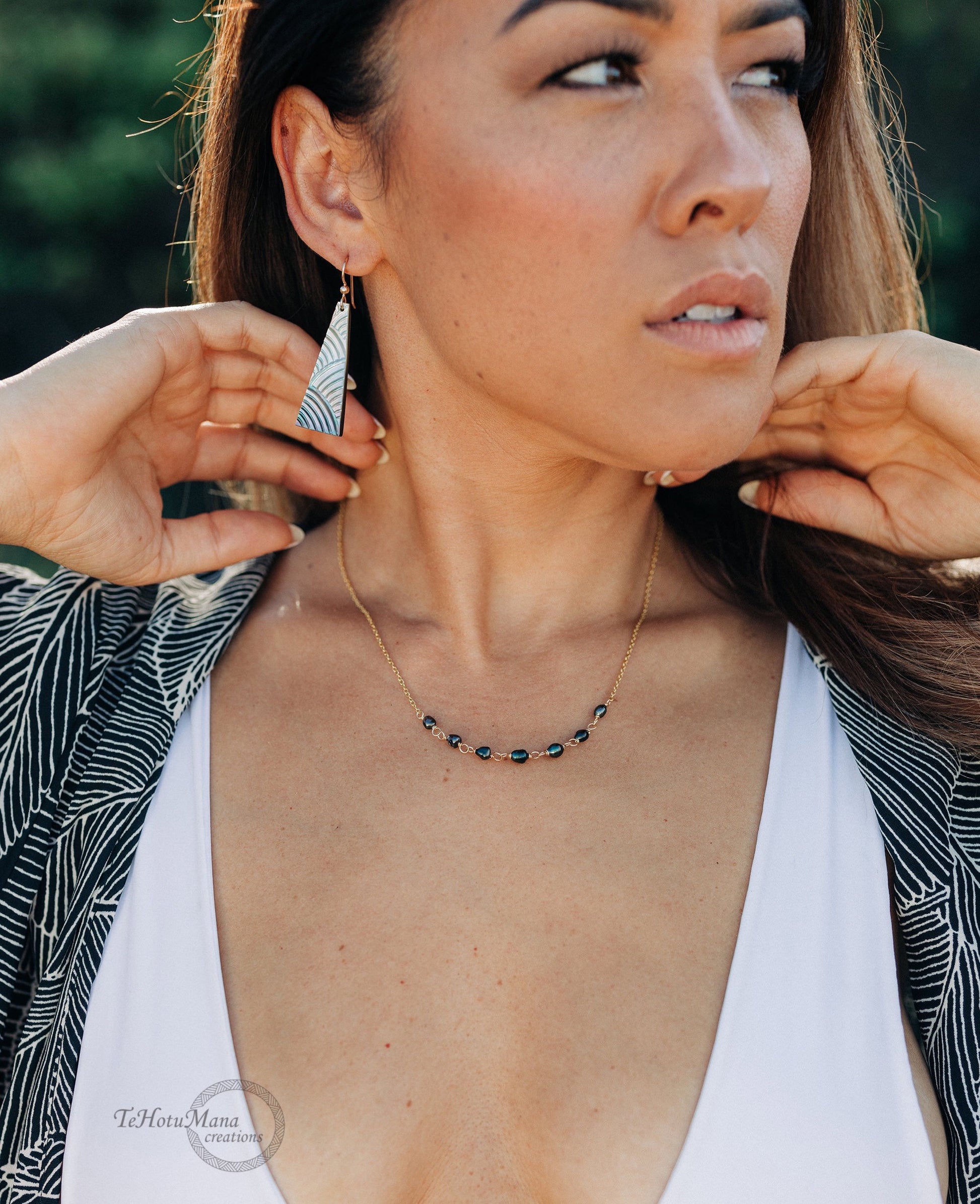 Tahitian Keshi Pearl Necklace: 14k Gold-Filled or Sterling Silver jewelry • Link chain