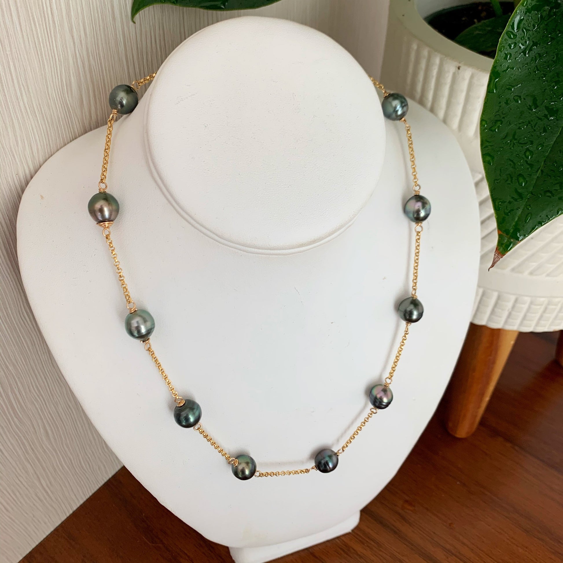 Tahitian Pearl Necklace : Link chain • Sterling silver or 14k Gold filled