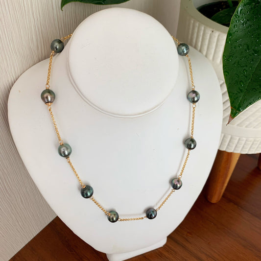 Tahitian Pearl Necklace : Link chain • Sterling silver or 14k Gold filled