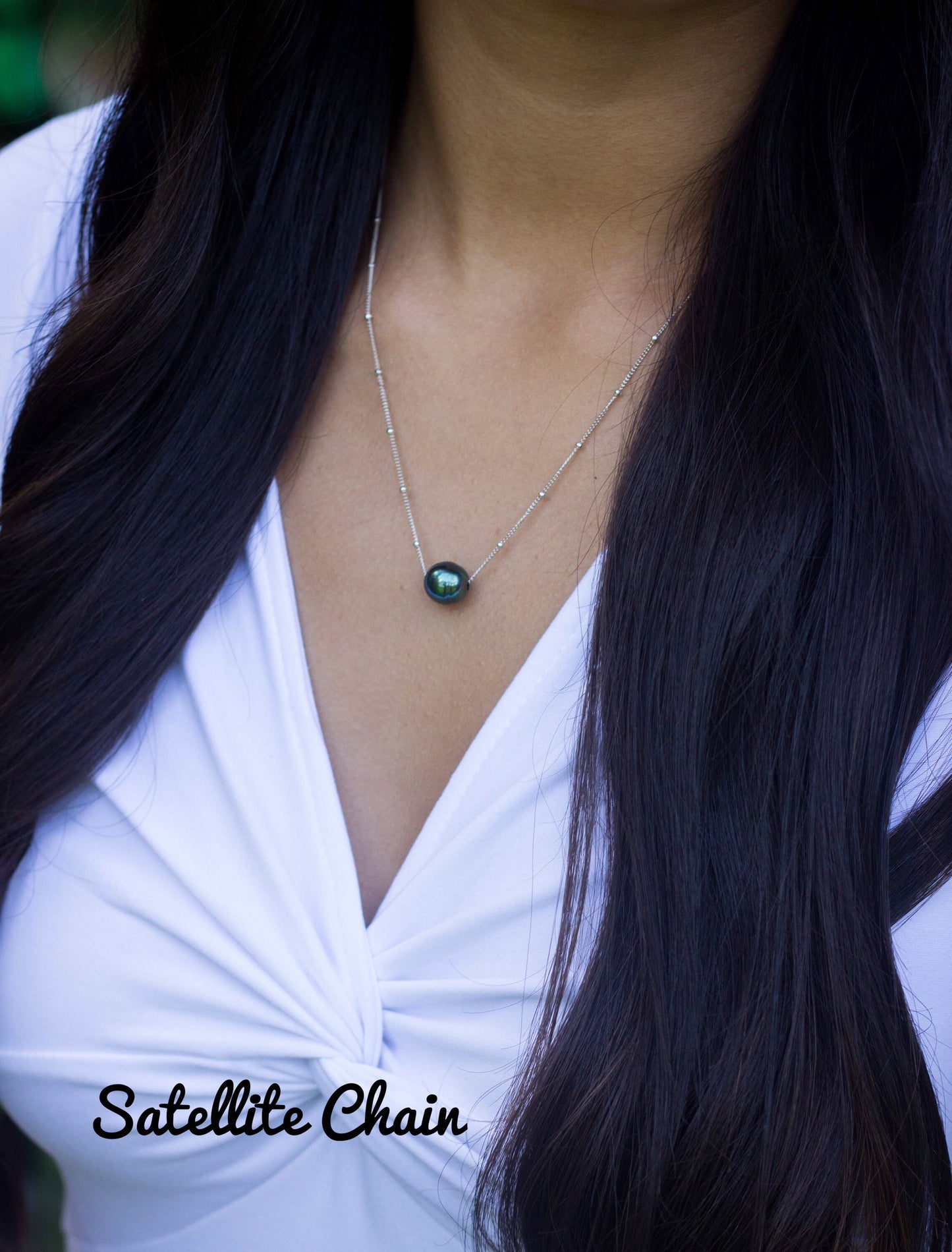 Tahitian Pearl Floating Necklace – Sliding Design in Sterling Silver – Handmade in Hawaii