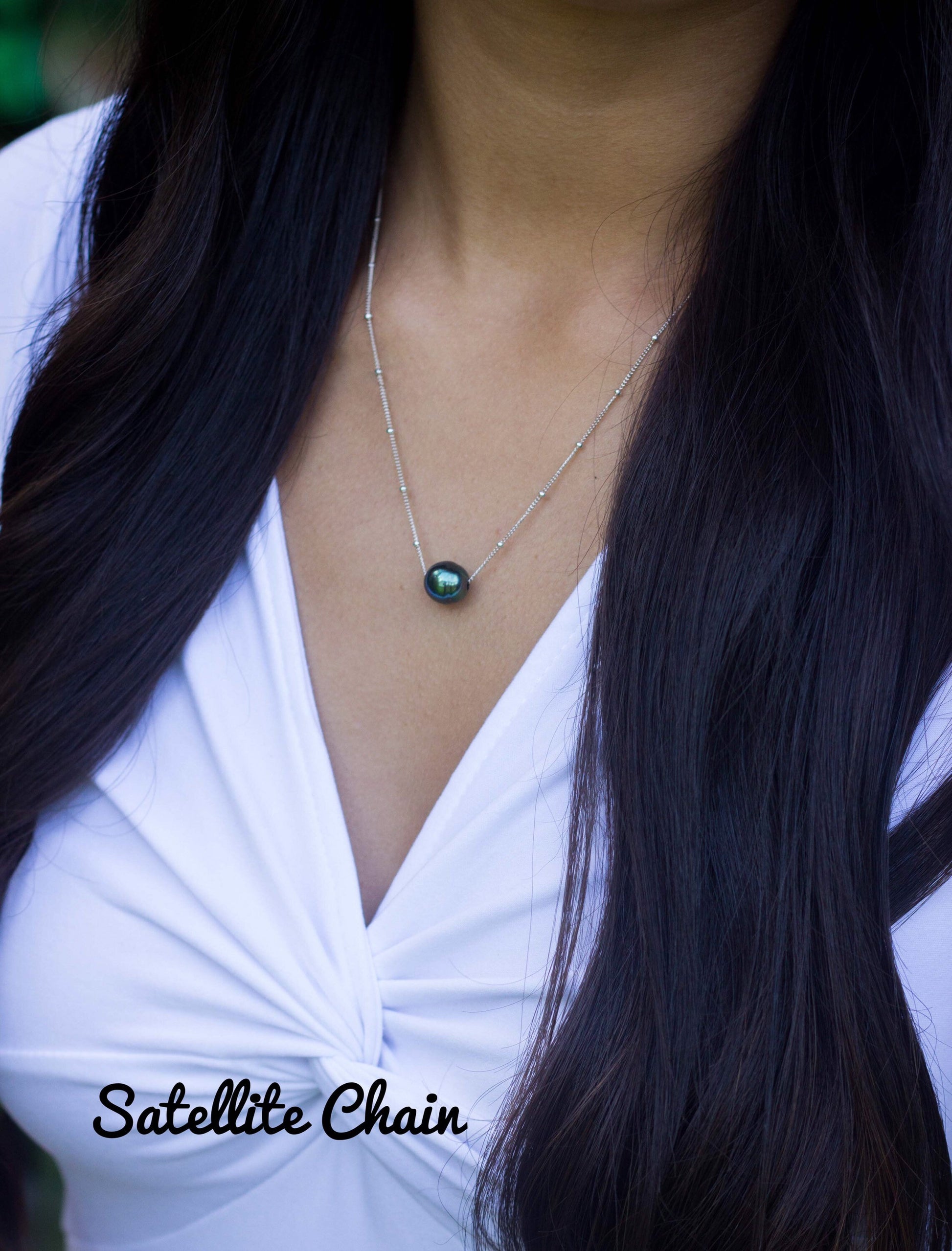 Tahitian Pearl Floating Necklace – Sliding Design in Sterling Silver – Handmade in Hawaii