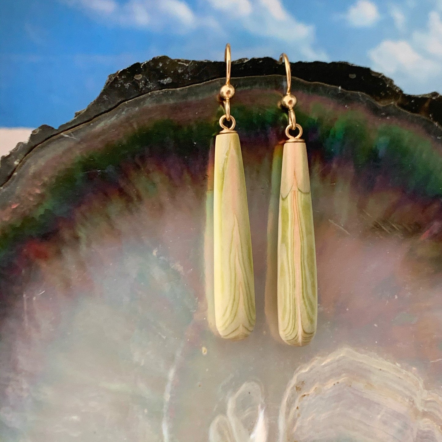 Light Green and Pink Wana earrings