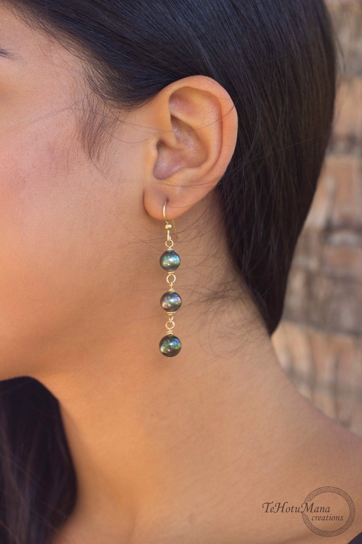 Tahitian Pearl Earrings • Triple Drop Dangle • Gold Filled Jewelry Handmade in Hawaii