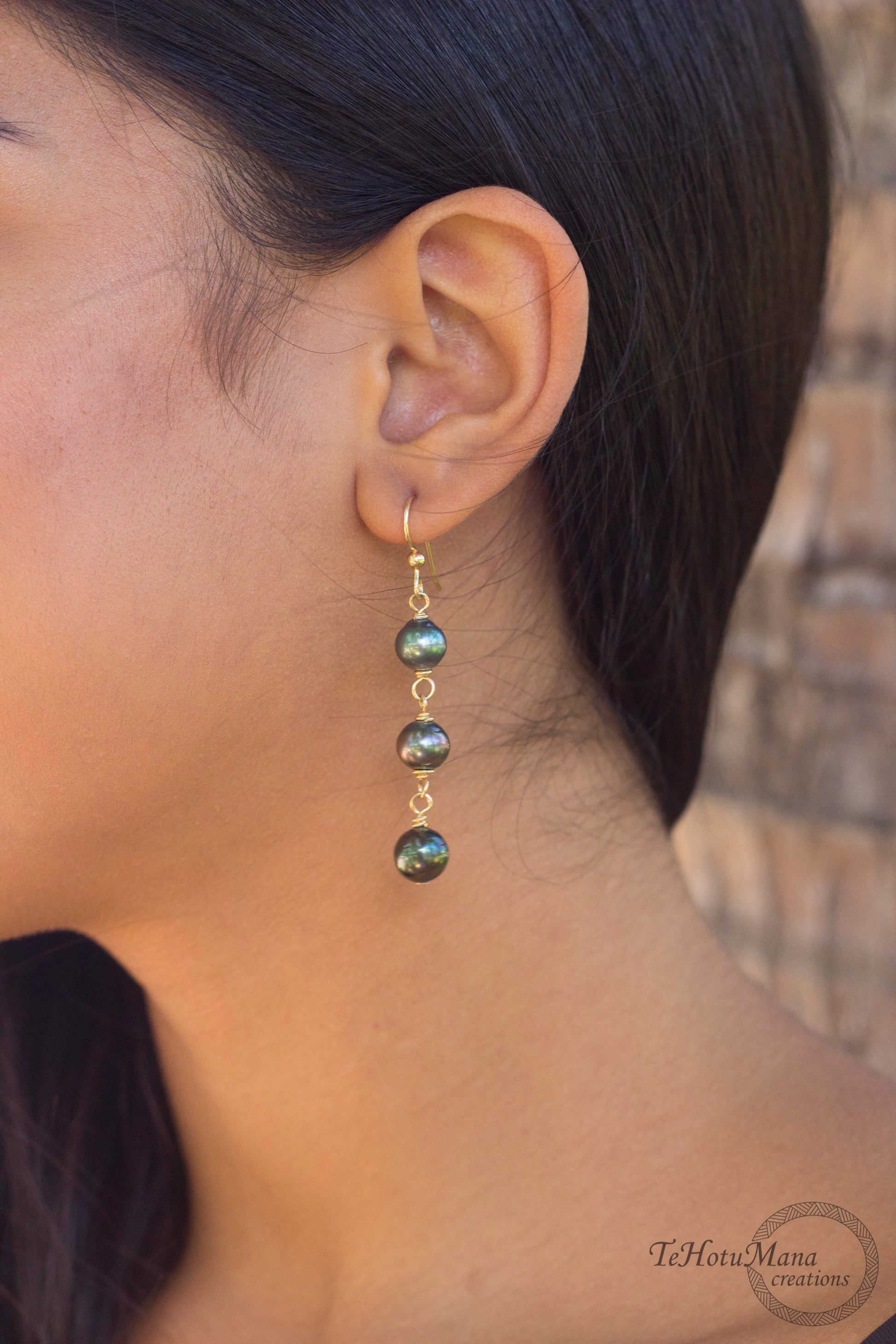 Tahitian Pearl Earrings • Triple Drop Dangle • Sterling silver Jewelry