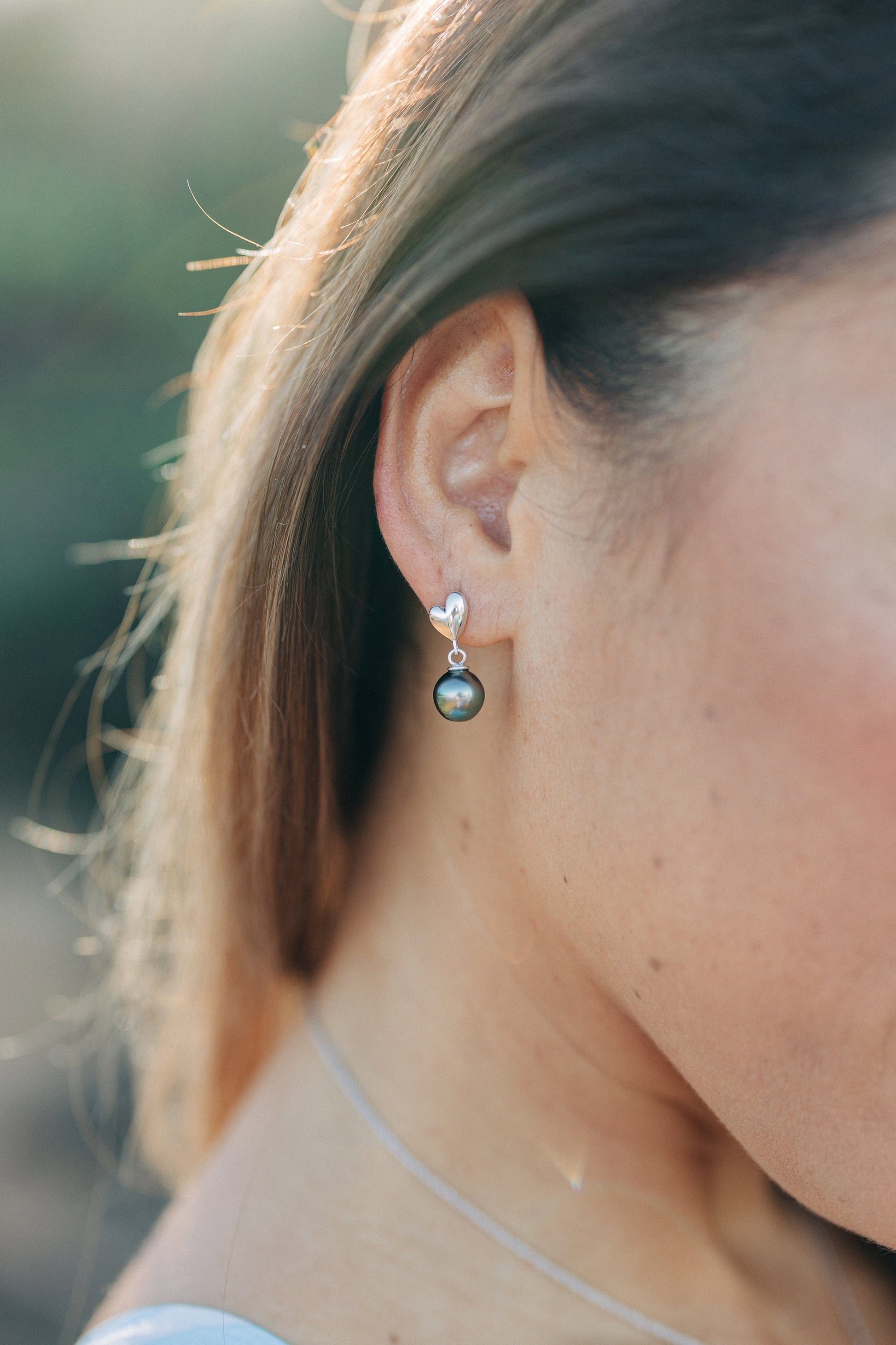 Heart Sterling Silver Tahitian Pearl Earrings: Dainty Studs, Minimalist