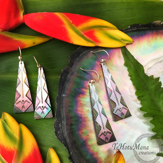 Hand Carved ‘Iwa Mother Of Pearl Earrings