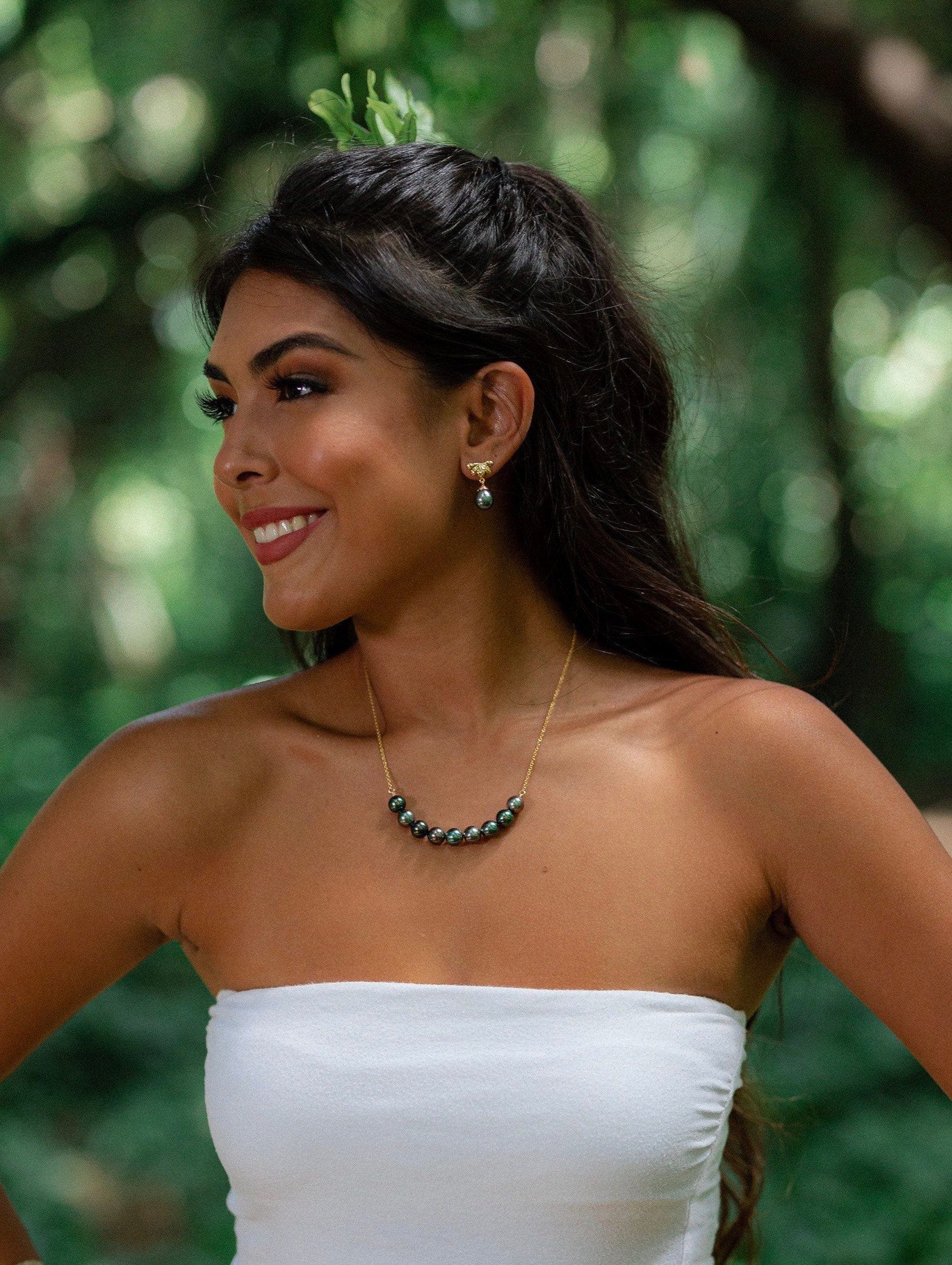 Naupaka Stud Earrings • Tahitian Pearl Drop Earrings • Hawaiian Jewelry in Sterling Silver