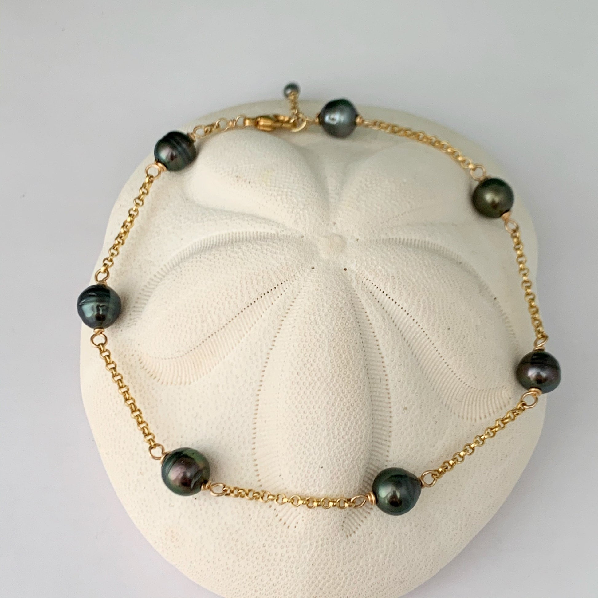 Tahitian pearl anklet • 14k Gold filled or Sterling Silver • Tahitian black pearl • beachy Jewelry • June birthstone • Ankle bracelet