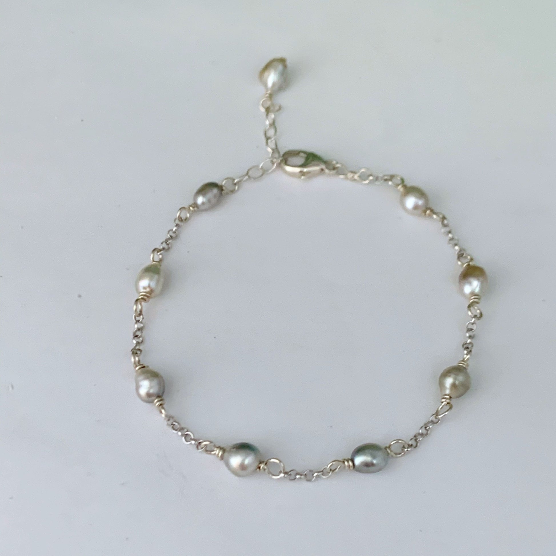 Tahitian Keshi Pearl Bracelet: Sterling Silver or Gold-Filled Chain