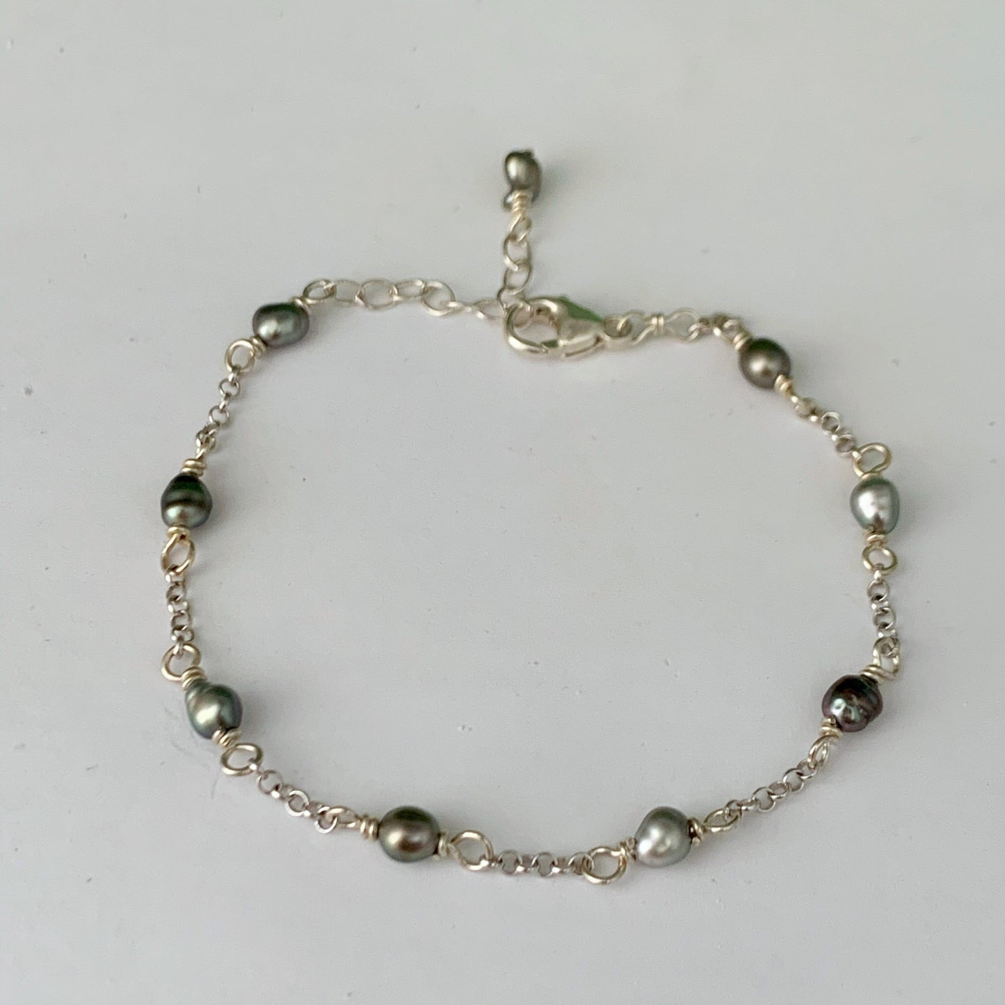 Tahitian Keshi Pearl Bracelet: Sterling Silver or Gold-Filled Chain