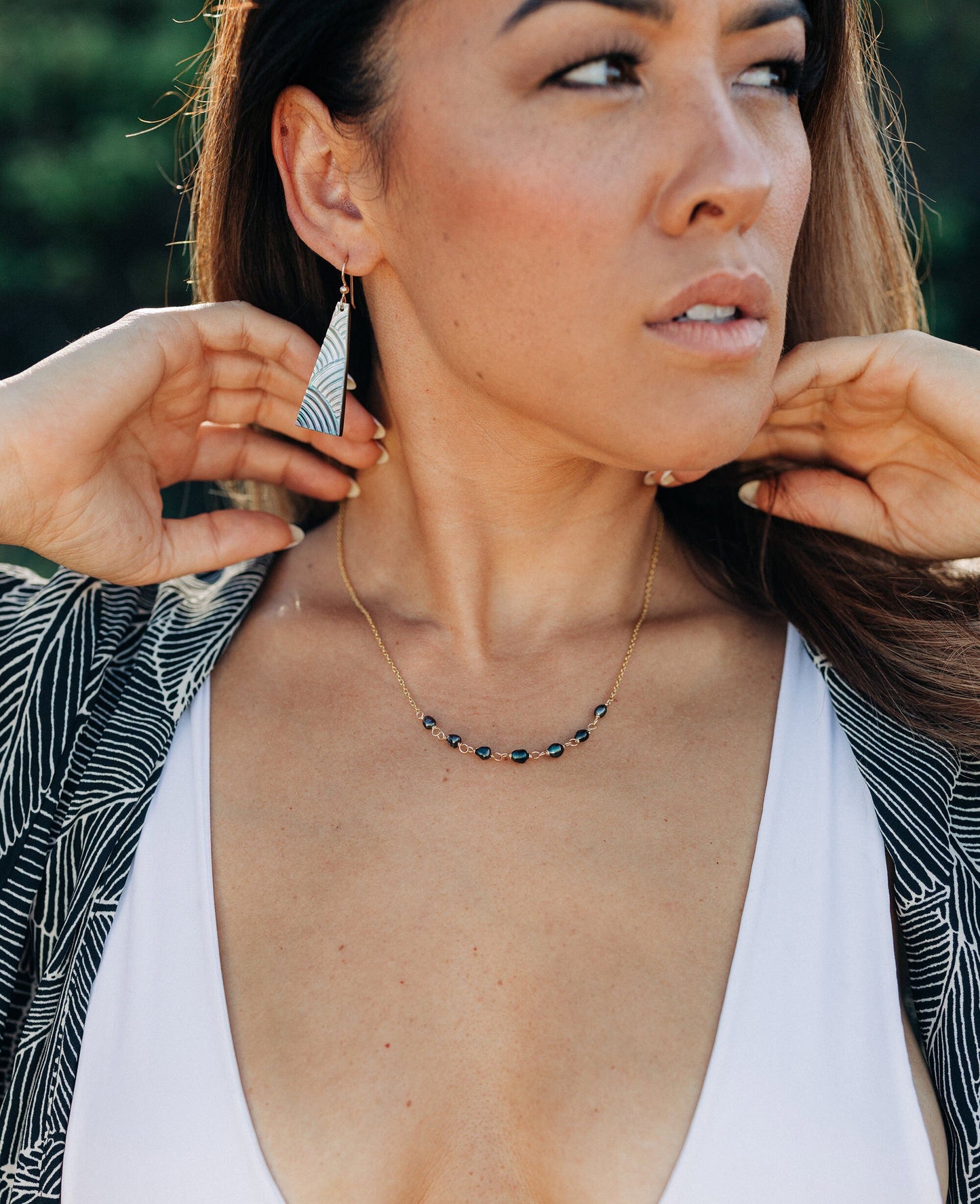 Tahitian Keshi Pearl Necklace: 14k Gold-Filled or Sterling Silver jewelry • Link chain