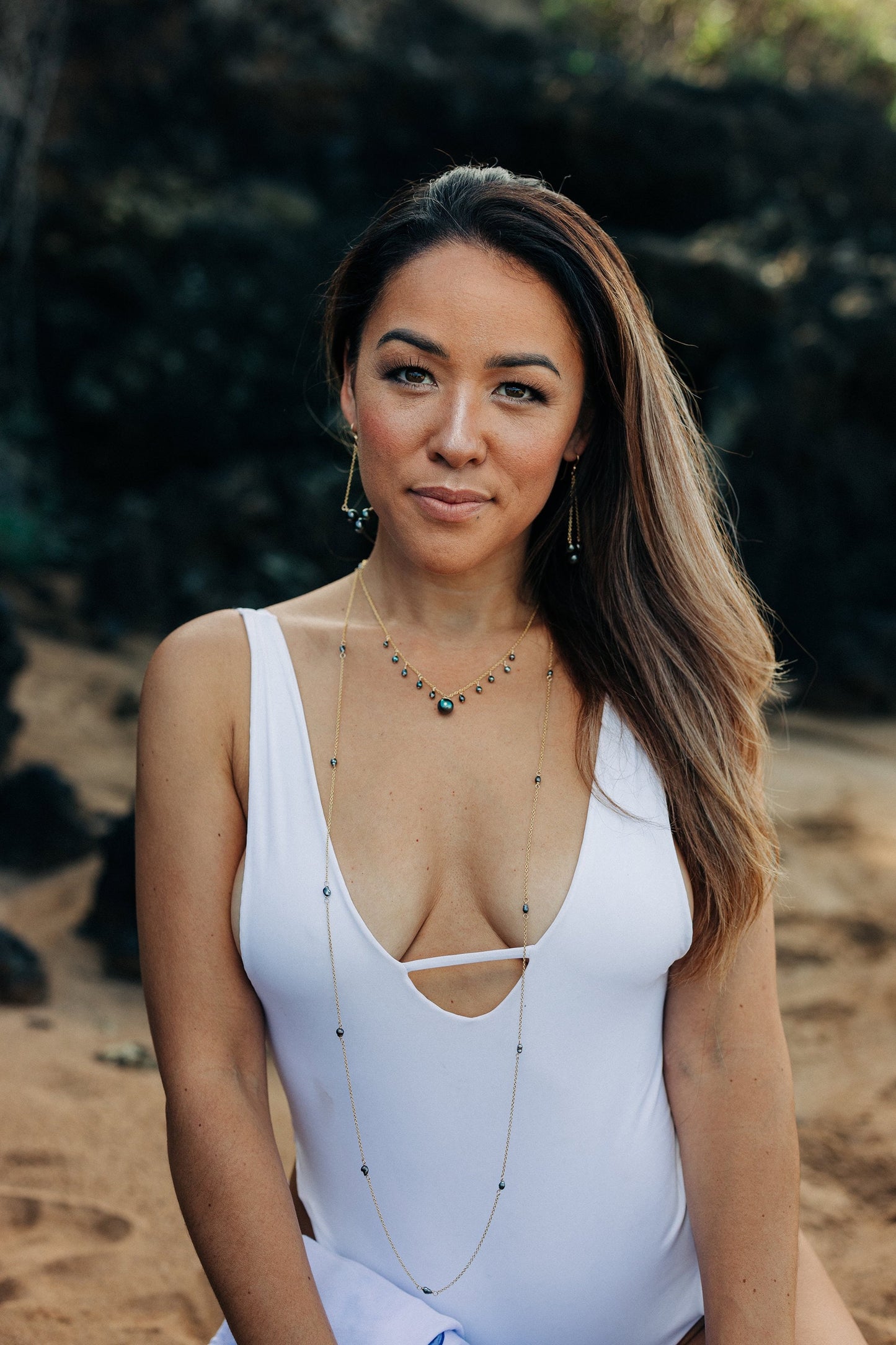 Tahitian Keshi Pearl Lariat Necklace: Sterling Silver or Gold-Filled