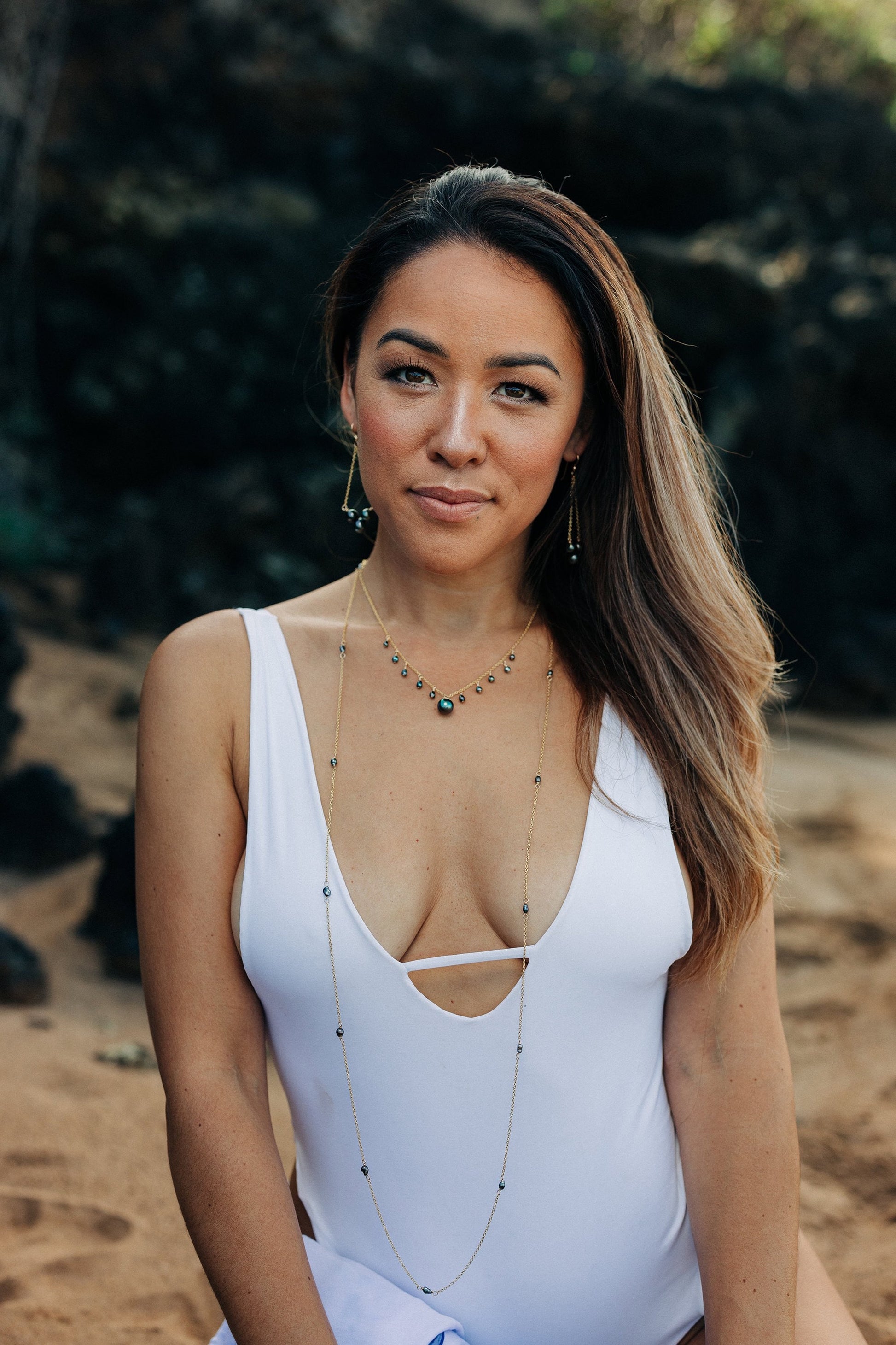 Tahitian Keshi Pearl Lariat Necklace: Sterling Silver or Gold-Filled
