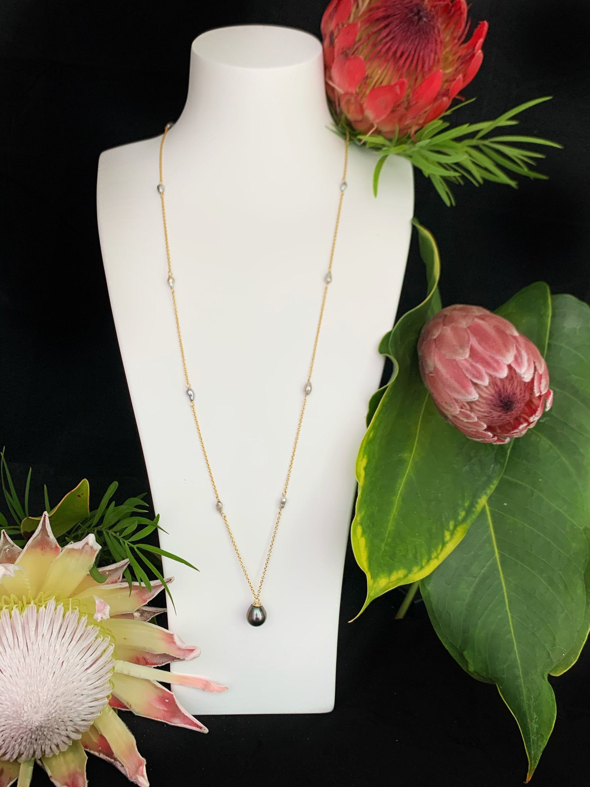 Tahitian pearl necklace — Long Keshi jewelry • genuine and organic gemstone • CHOOSE YOUR PEARL