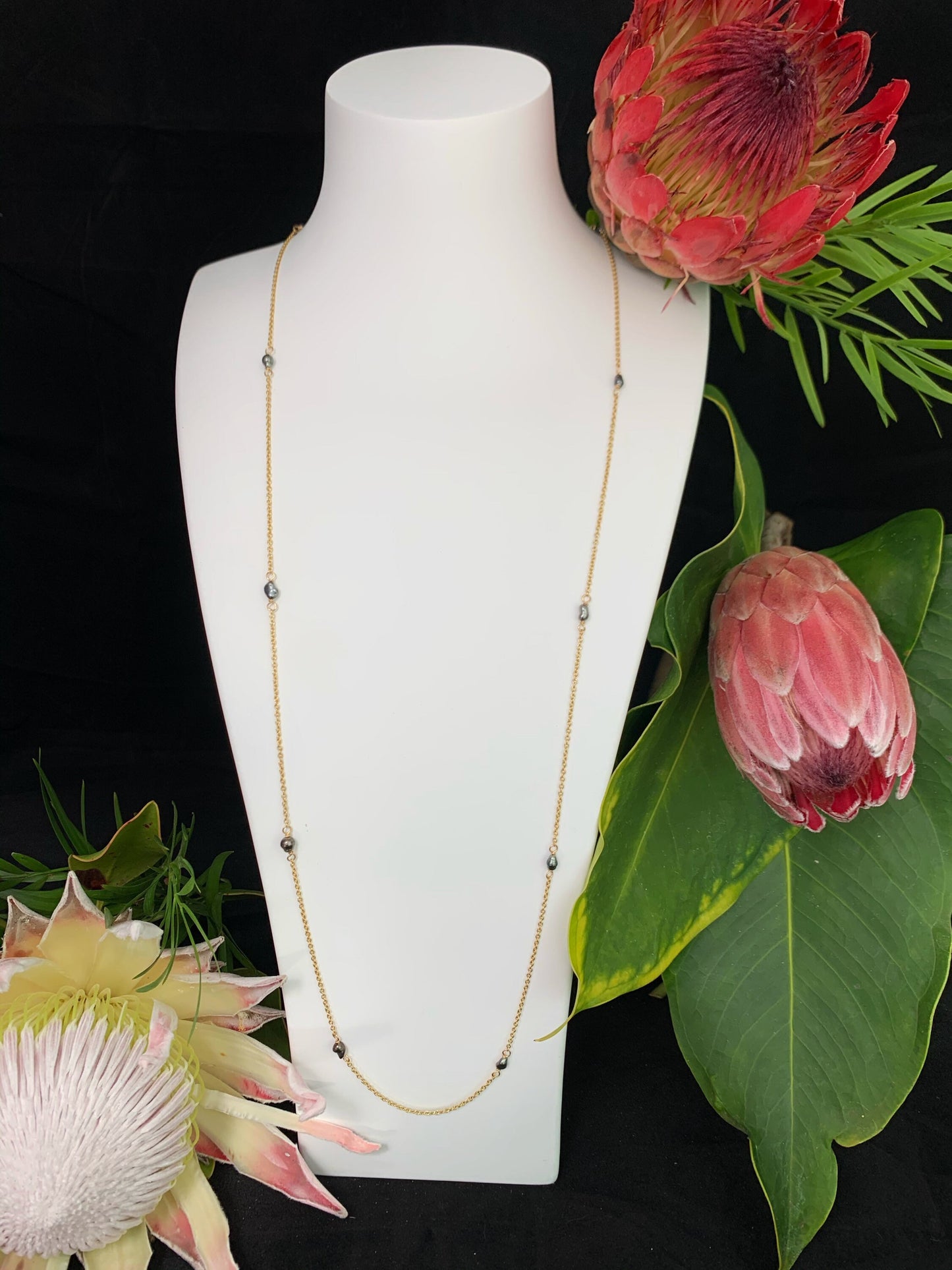 Tahitian Keshi Pearl Lariat Necklace: Sterling Silver or Gold-Filled