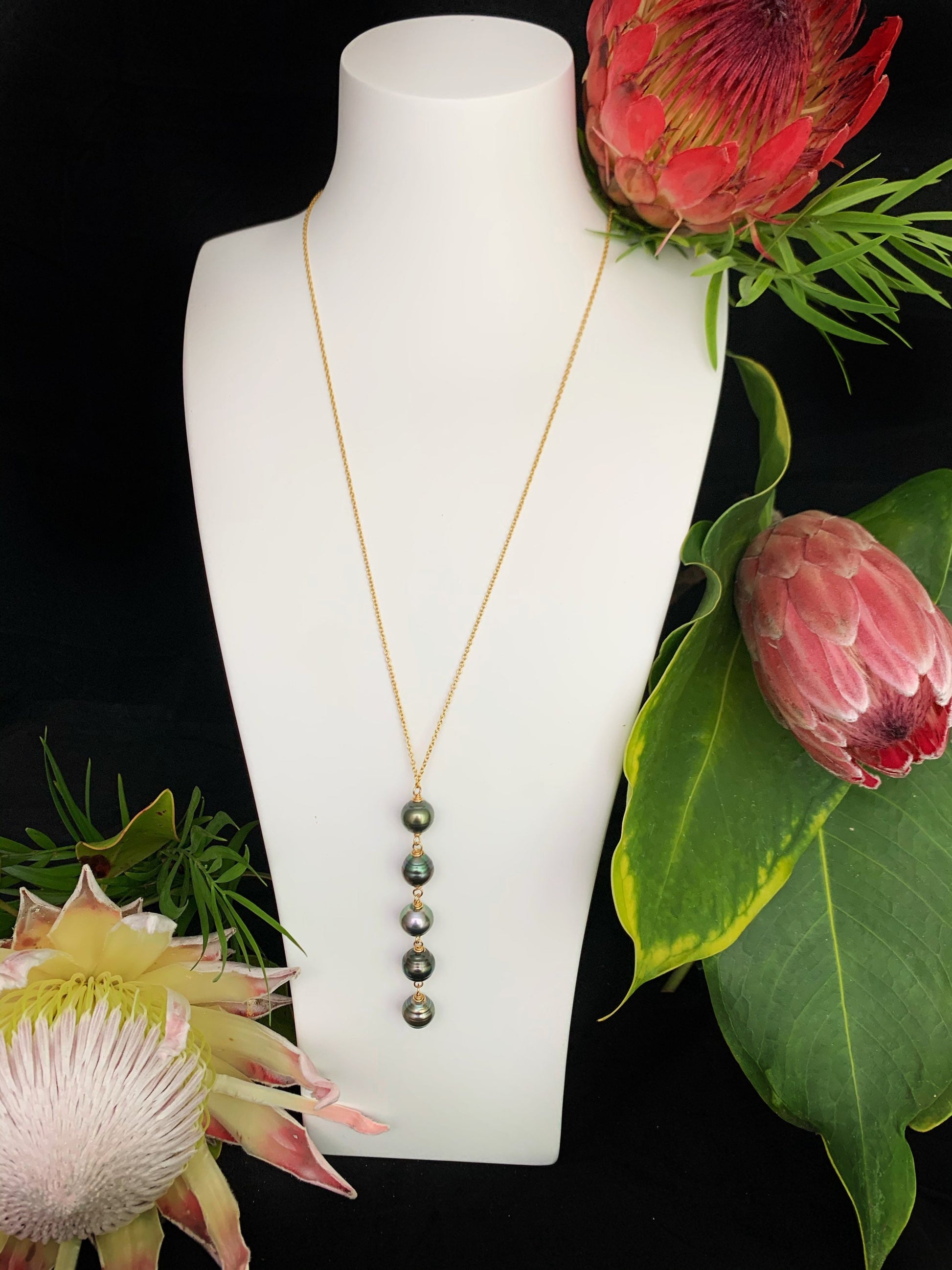 Long Tahitian Pearl Necklace – Handmade Black Pearl Jewelry • Hawaiian Artisan Gift