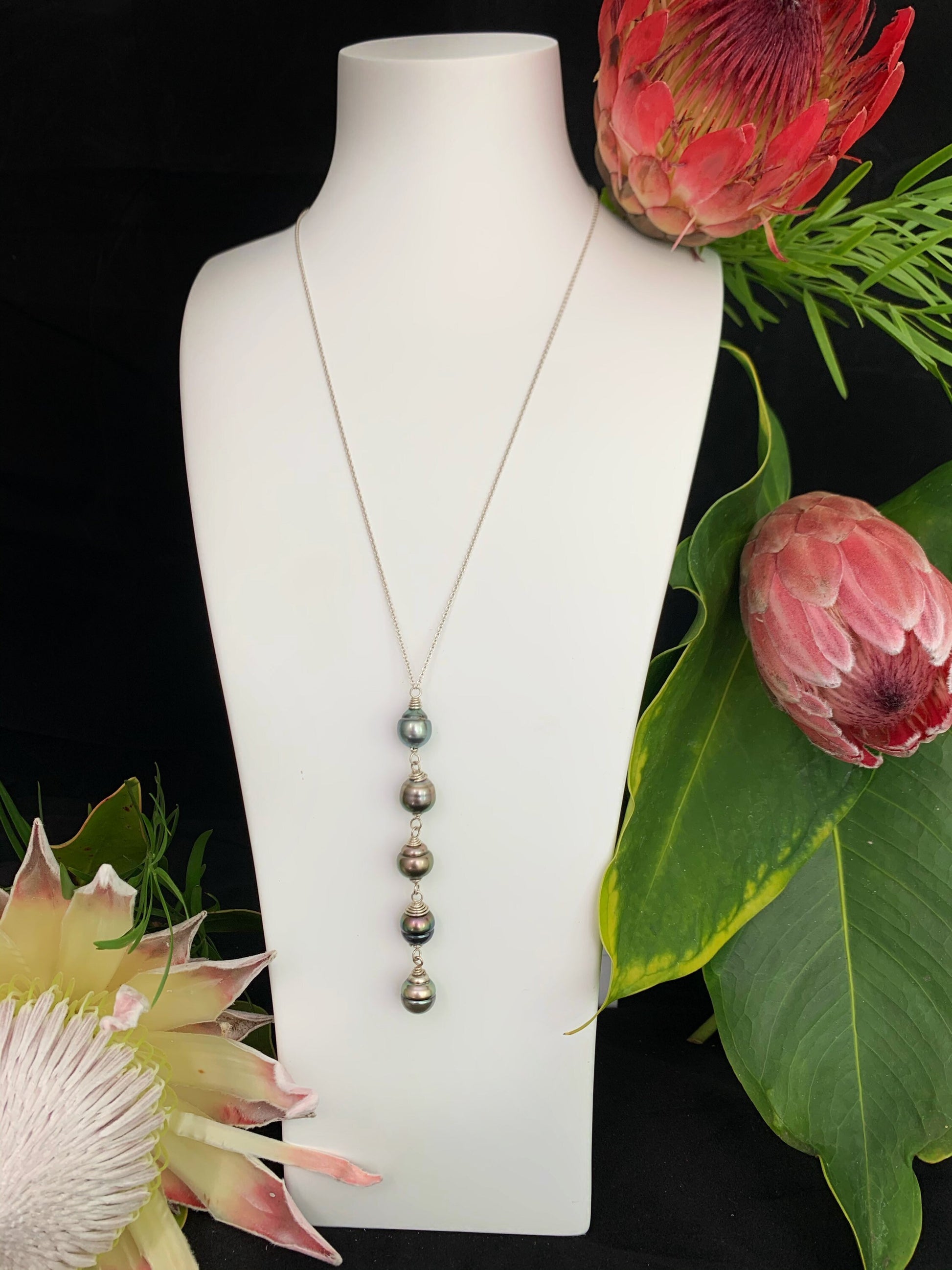 Long Tahitian Pearl Necklace – Handmade Black Pearl Jewelry • Hawaiian Artisan Gift