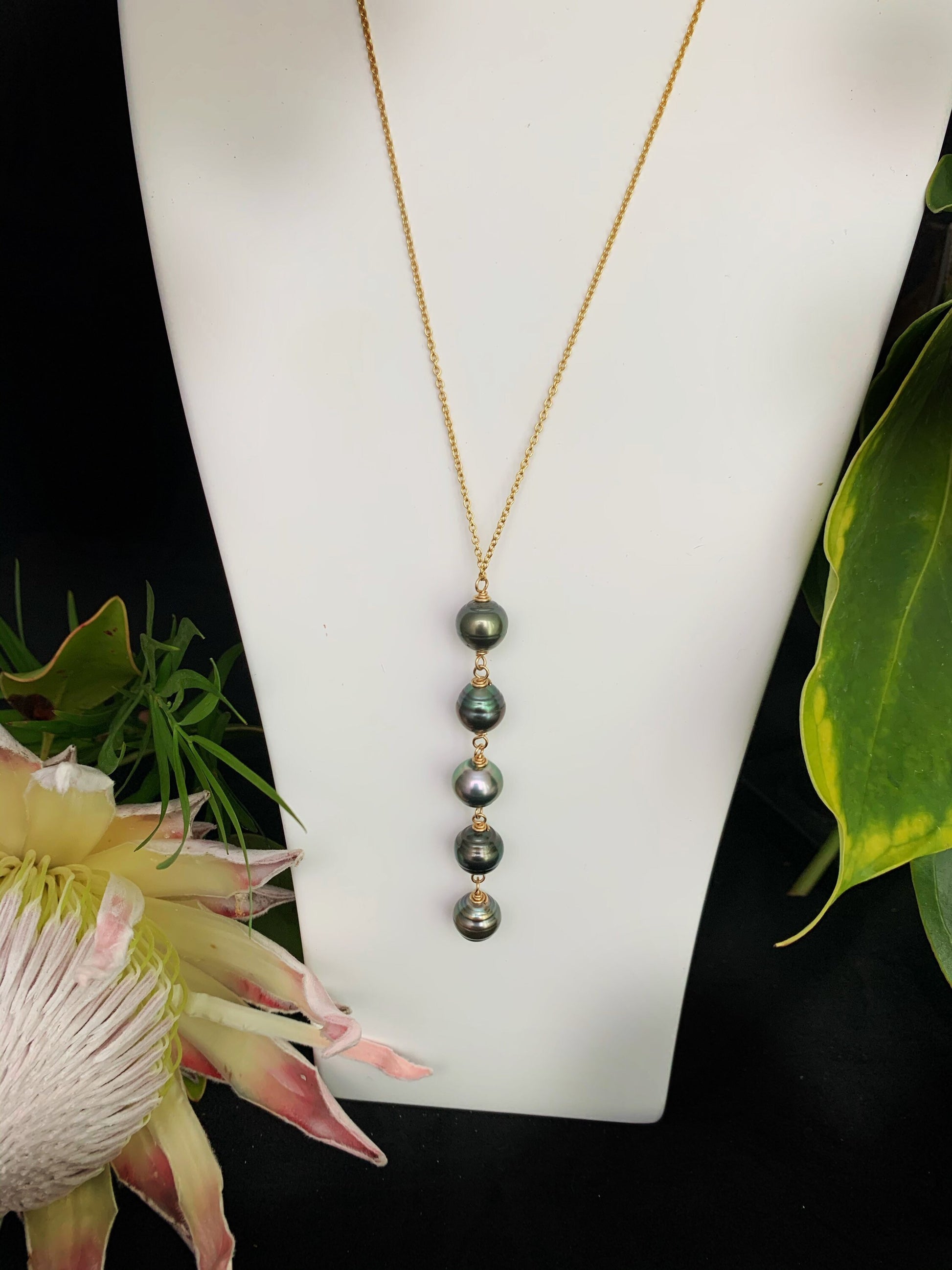 Long Tahitian Pearl Necklace – Handmade Black Pearl Jewelry • Hawaiian Artisan Gift