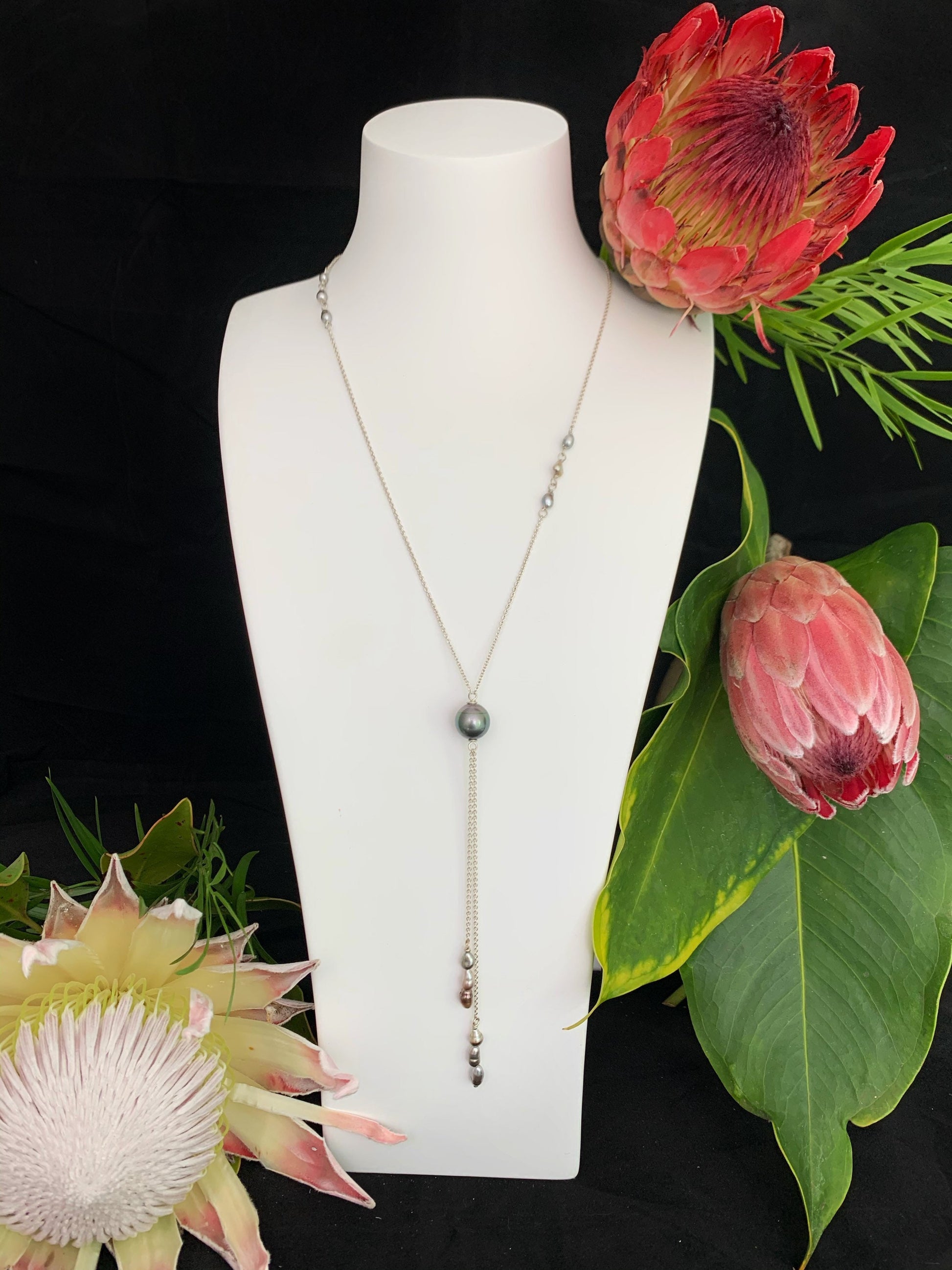 Tahitian pearl necklace — Long drop jewelry • Dainty Keshi • organic and genuine shape • Choose your pearl
