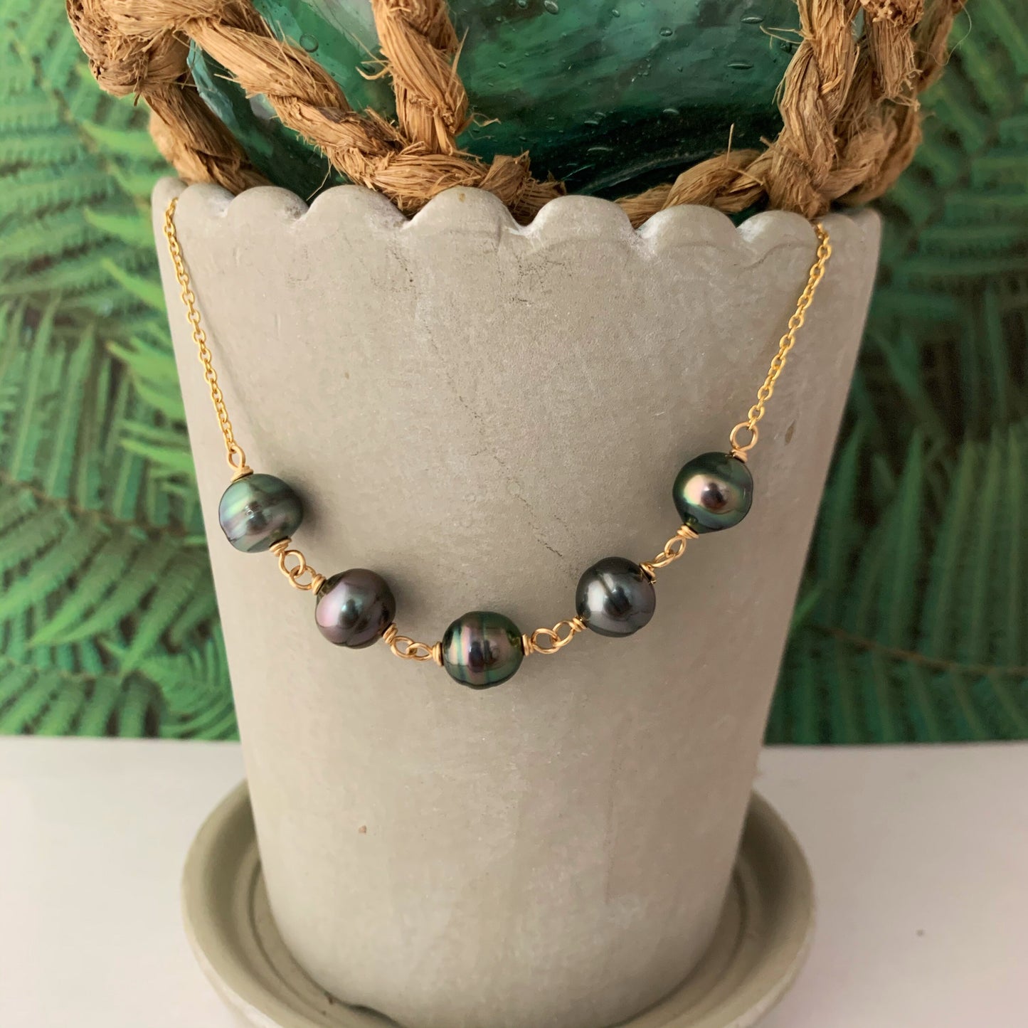 Tahitian Pearl Necklace – 5 Genuine Black Pearls