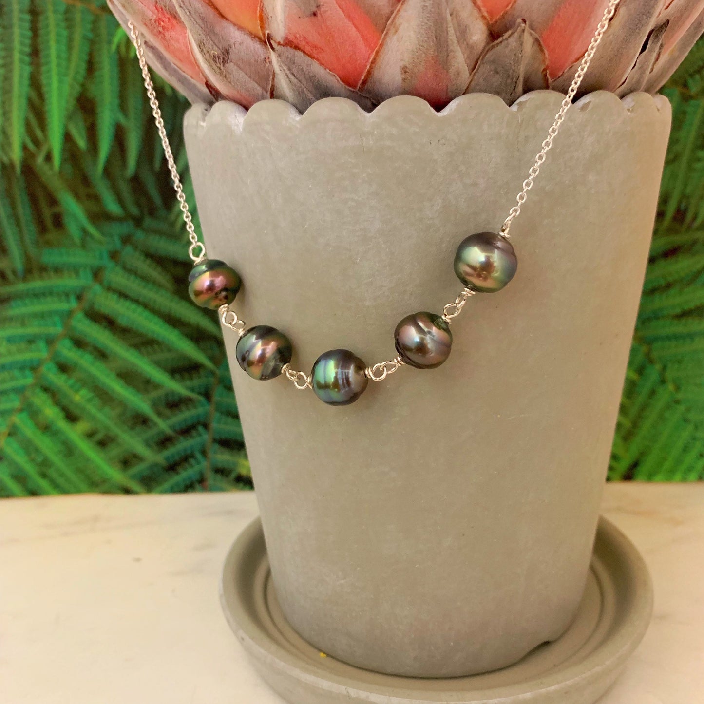 Tahitian Pearl Necklace – 5 Genuine Black Pearls