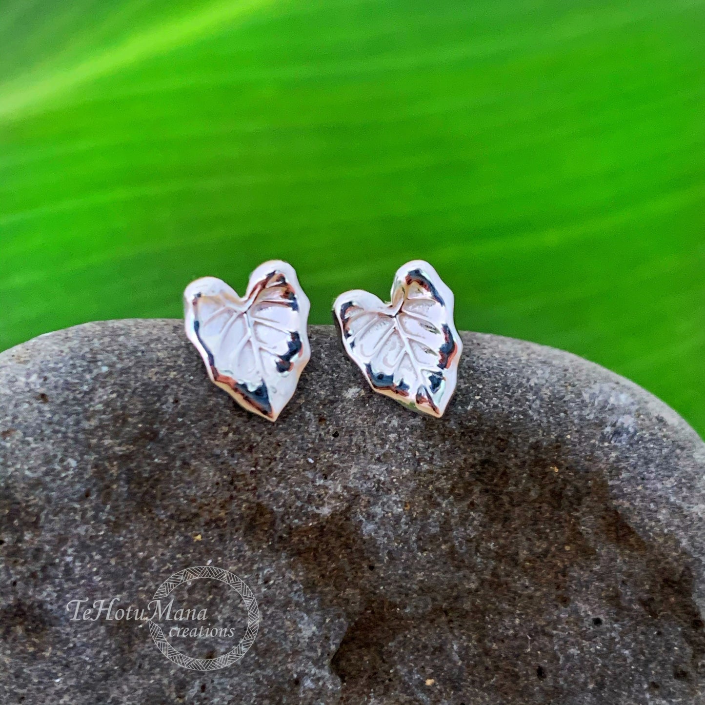 Taro Leaf Stud Earrings in sterling silver