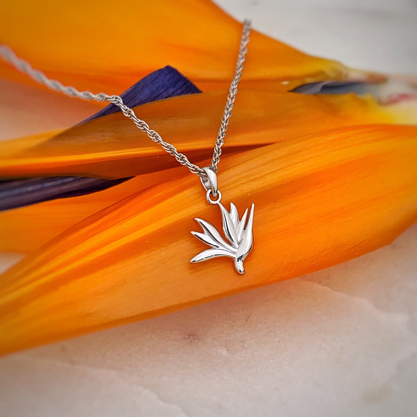 Sterling Silver Bird of Paradise Necklace , bird of paradise jewelry , hawaiian jewelry , hawaiian flower necklace , hawaiian necklace