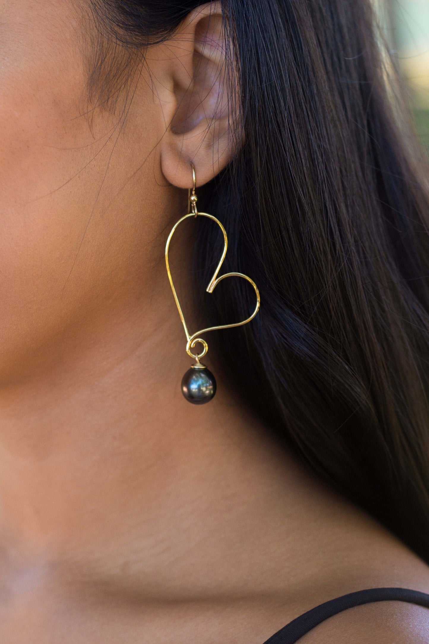 Tahitian Pearl Heart Earrings: 14k Gold Vermeil Dangle Earrings