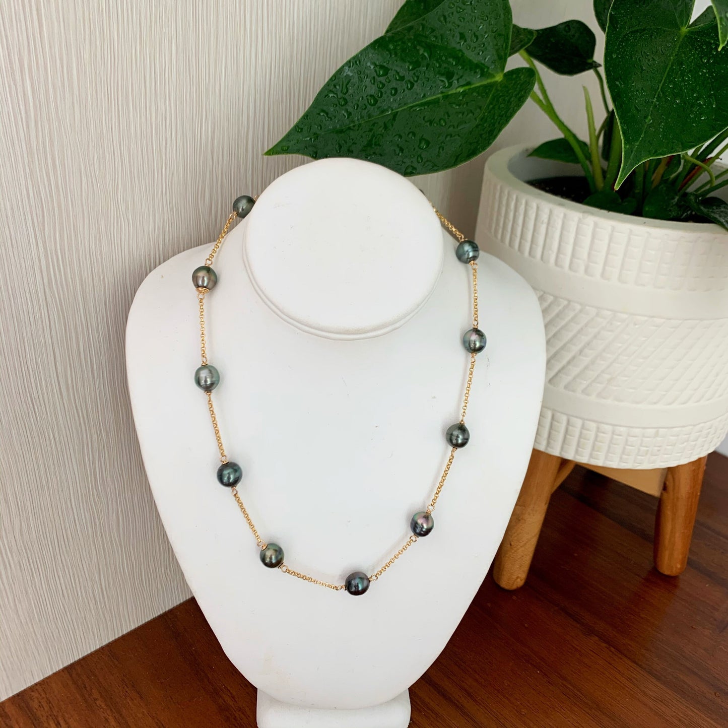 Tahitian Pearl Necklace : Link chain • Sterling silver or 14k Gold filled