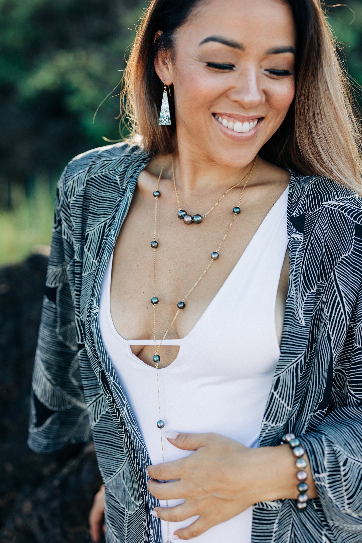 Tahitian Pearl Lariat Necklace: 14k Gold-Filled or Sterling Silver