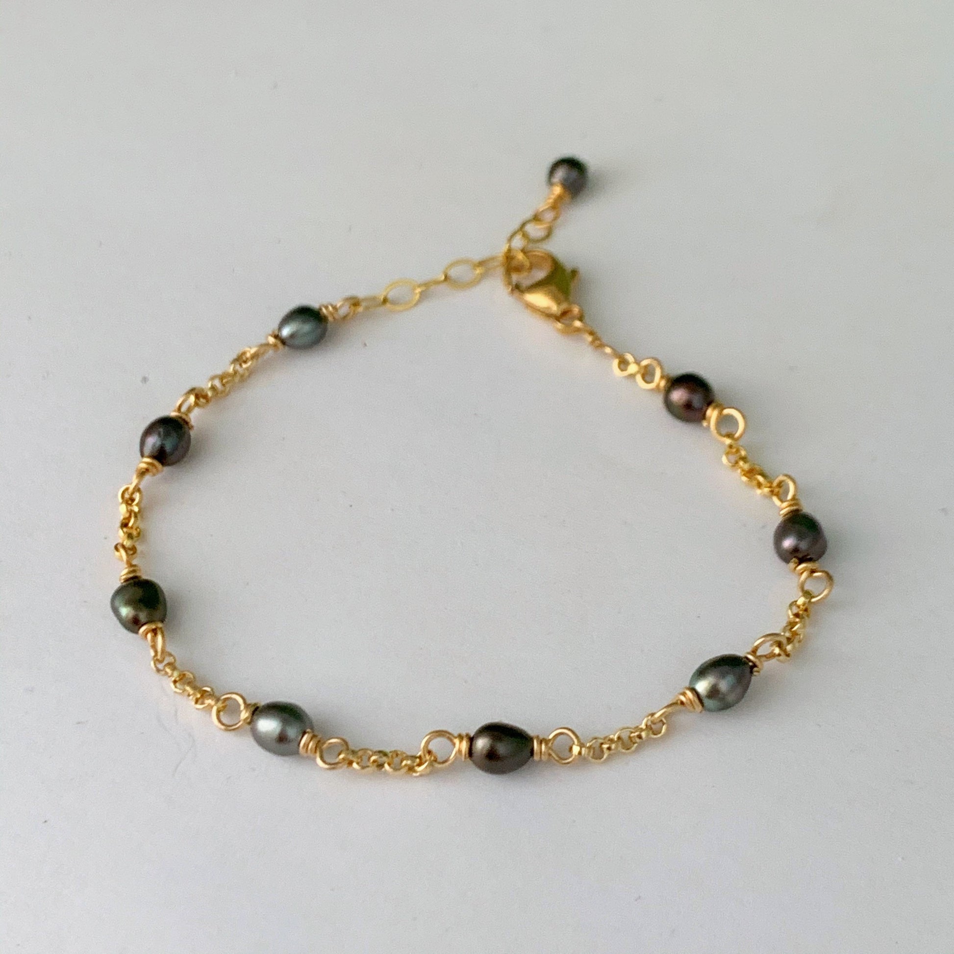 Tahitian pearl bracelet • Keshi pearl link design • Sterling silver or gold filled