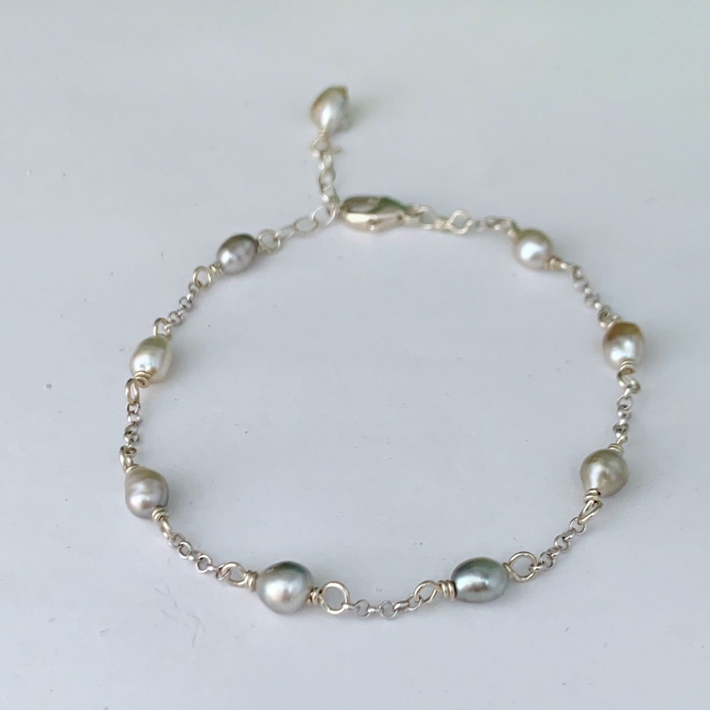 Tahitian Keshi Pearl Bracelet: Sterling Silver or Gold-Filled Chain
