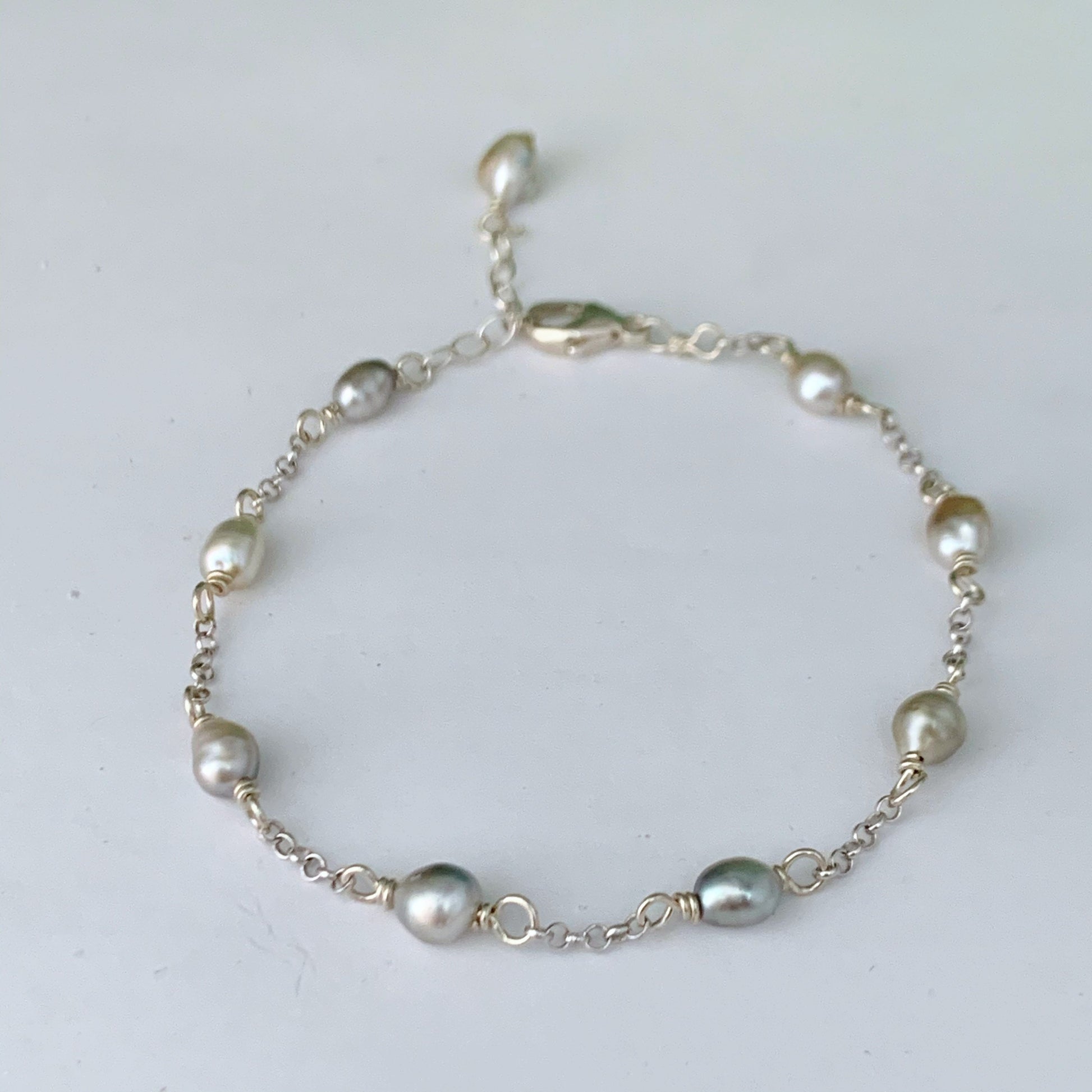 Tahitian Keshi Pearl Bracelet: Sterling Silver or Gold-Filled Chain
