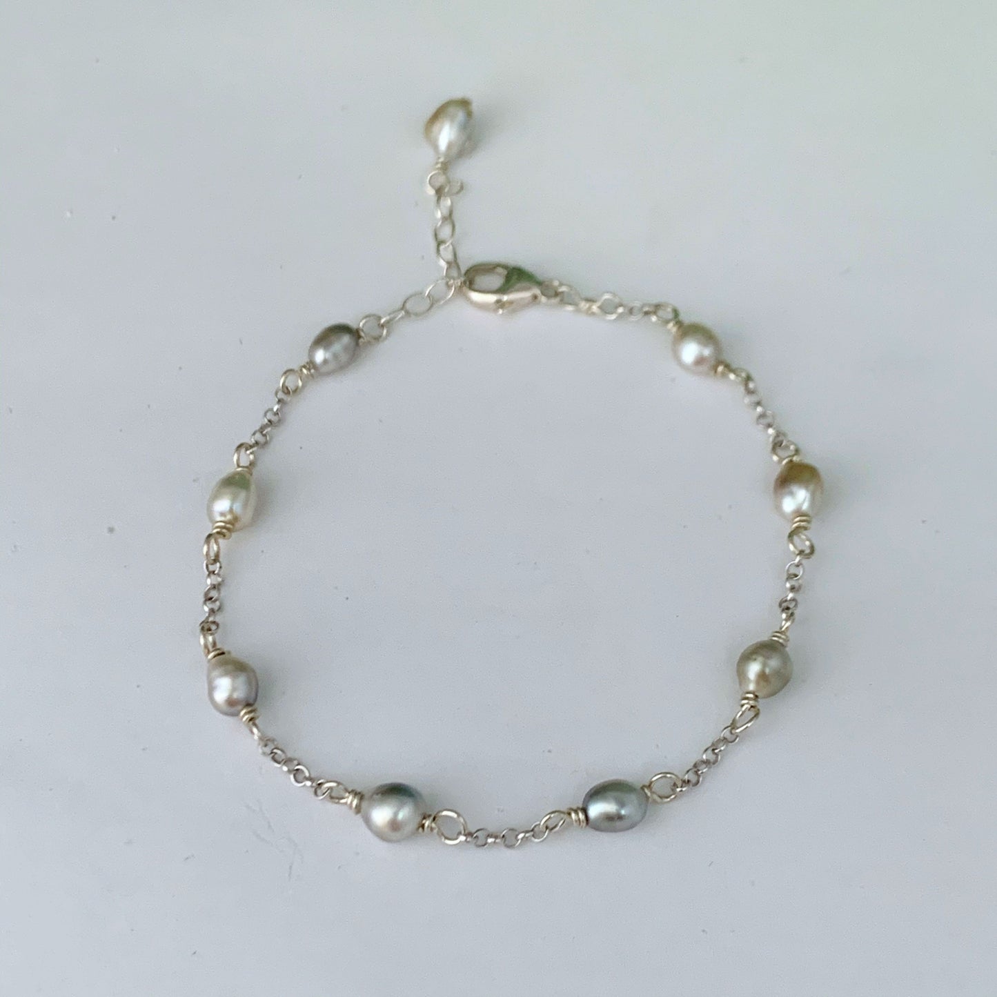 Tahitian Keshi Pearl Bracelet: Sterling Silver or Gold-Filled Chain