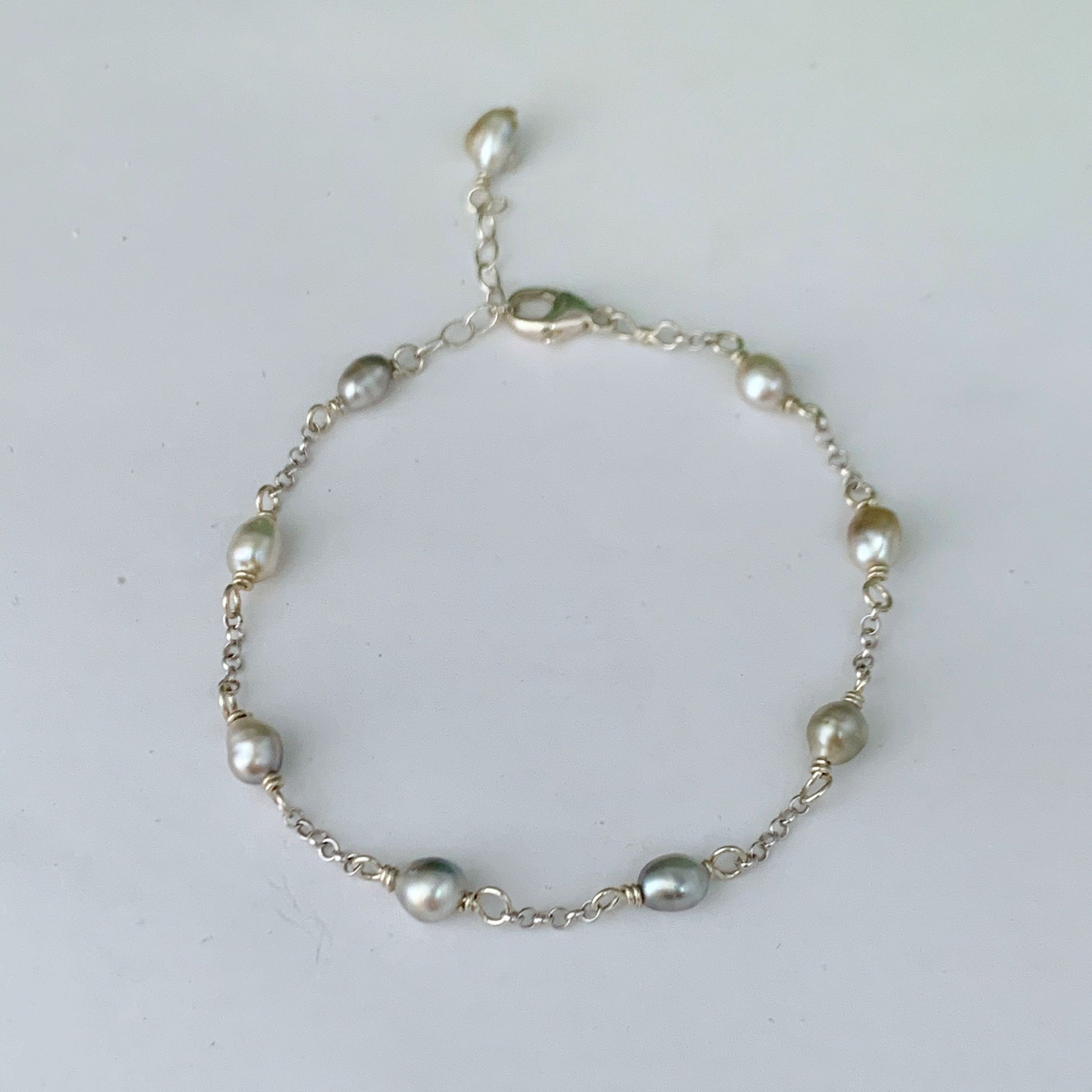 Tahitian Keshi Pearl Bracelet: Sterling Silver or Gold-Filled Chain
